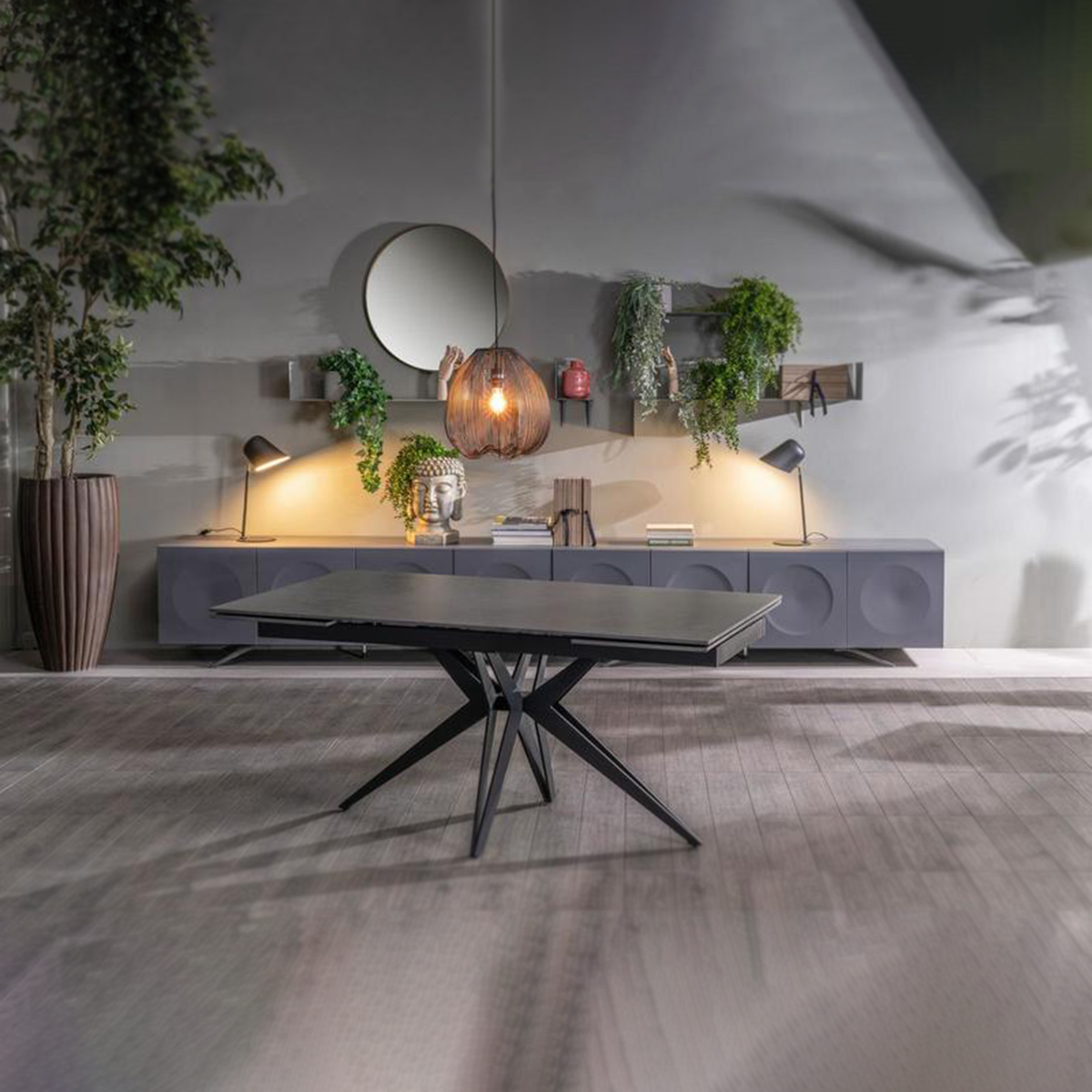 Tavolo allungabile moderno "Amber" 10 posti con piano in ceramica effetto marmo