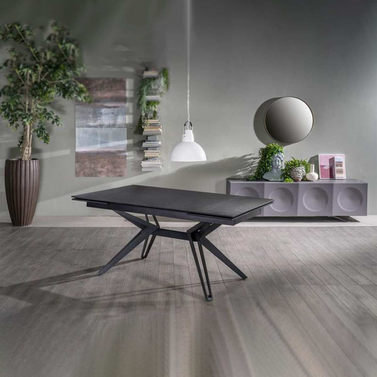 Tavolo moderno da pranzo "Horeca" allungabile con piano in ceramica effetto marmo