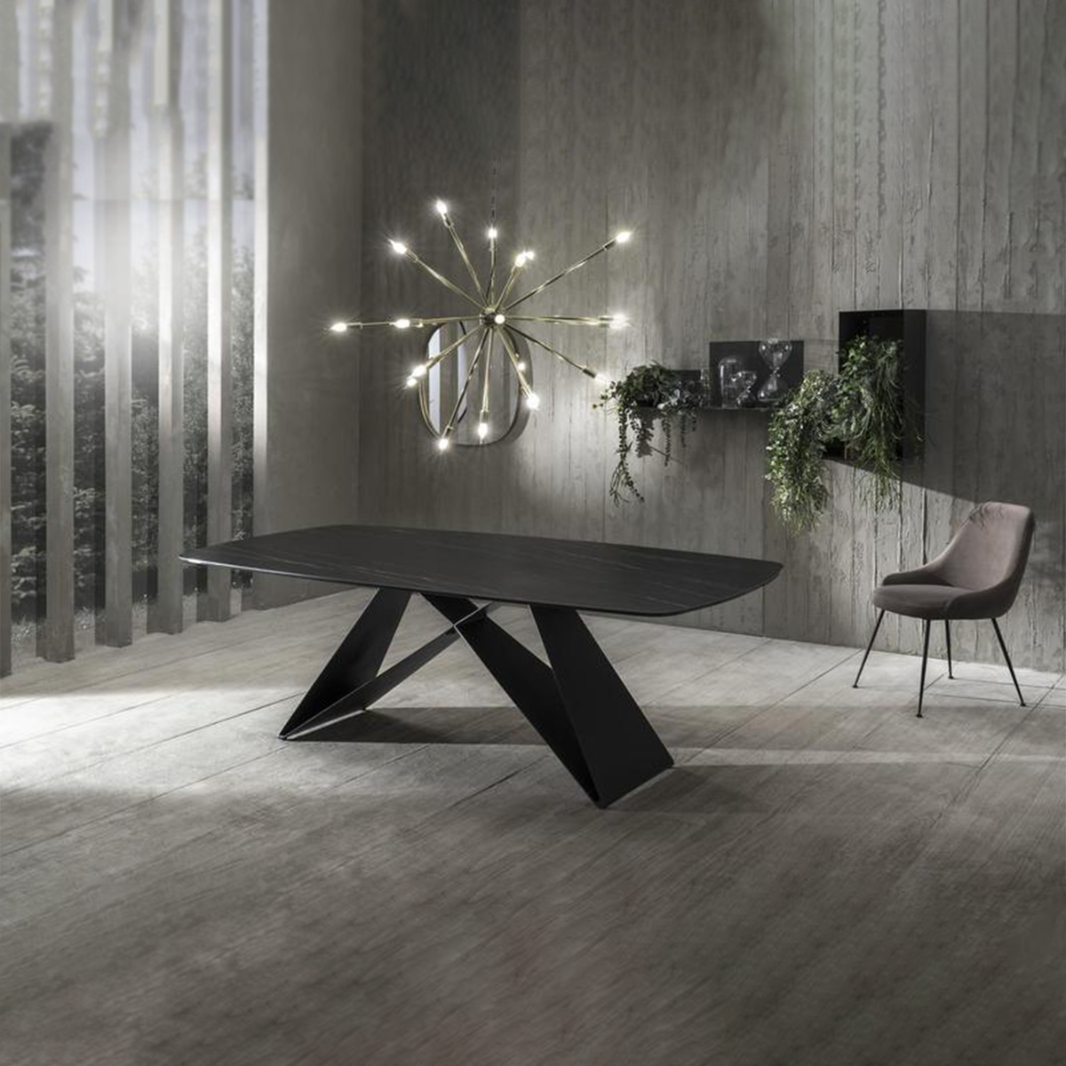 Tavolo moderno fisso "Loyra"in ceramica su vetro temperato effetto marmo cm 220x110 76h