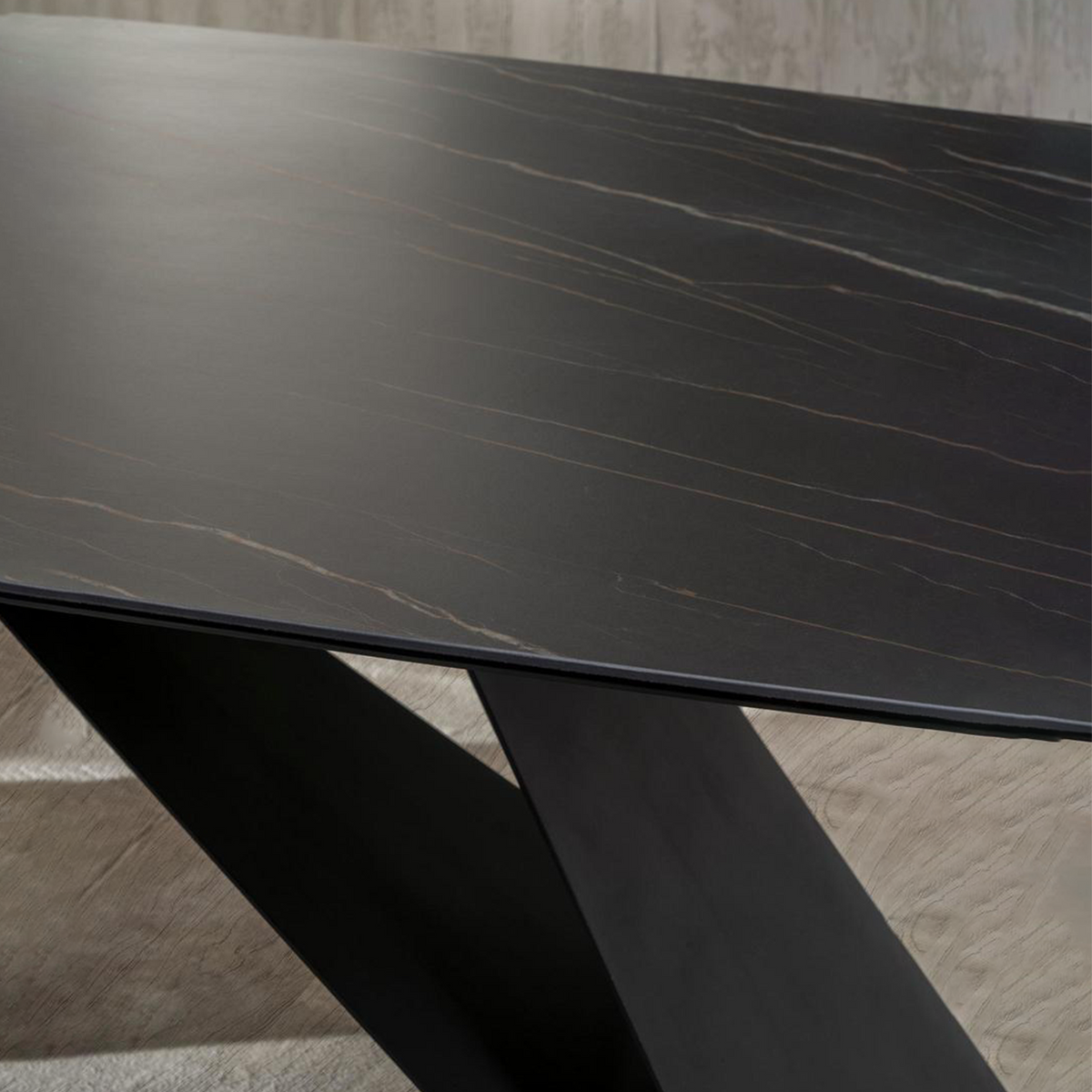 Tavolo moderno fisso "Loyra"in ceramica su vetro temperato effetto marmo cm 220x110 76h