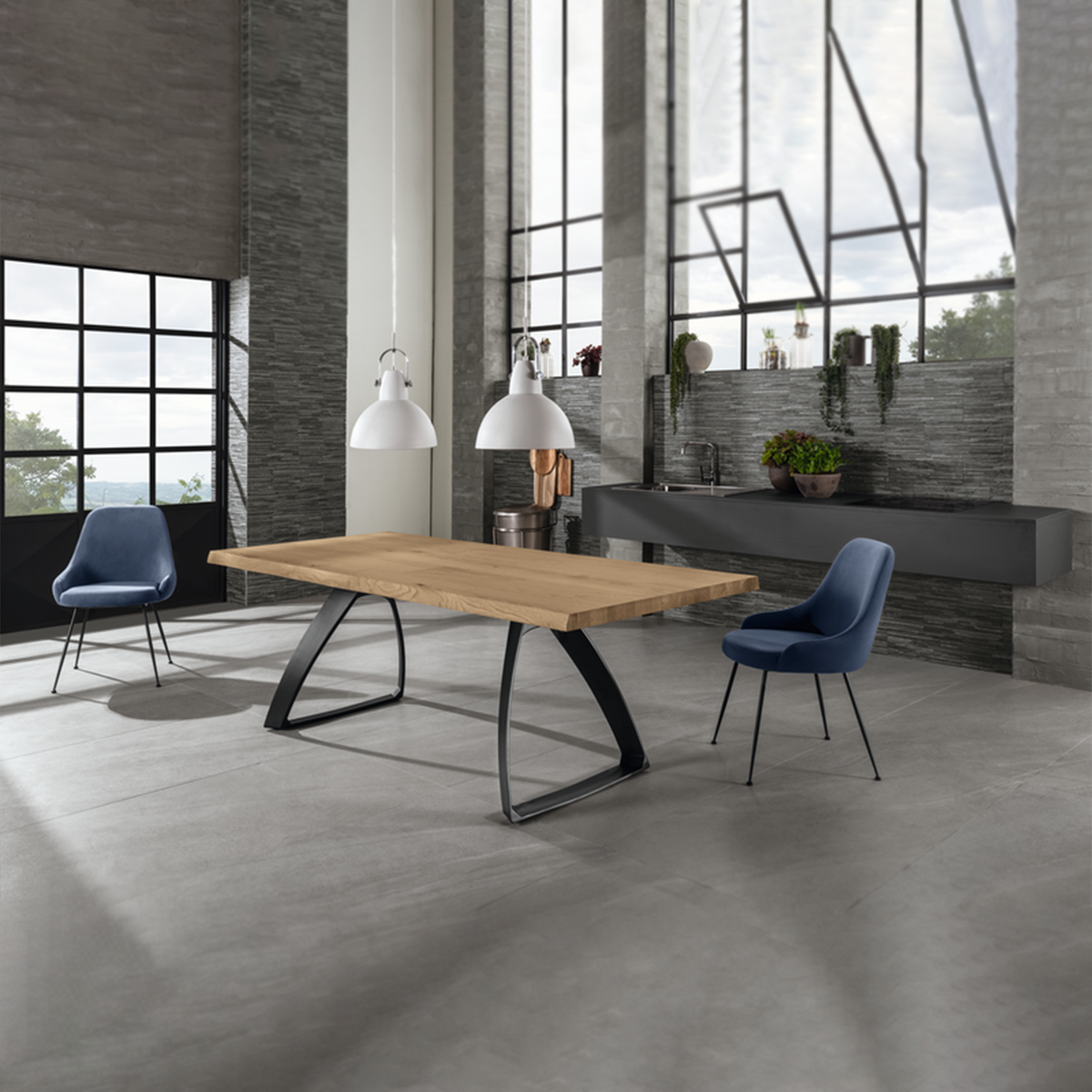 Tavolo allungabile "Gabriel" piano in legno gambe in metallo cm 300x100 76h