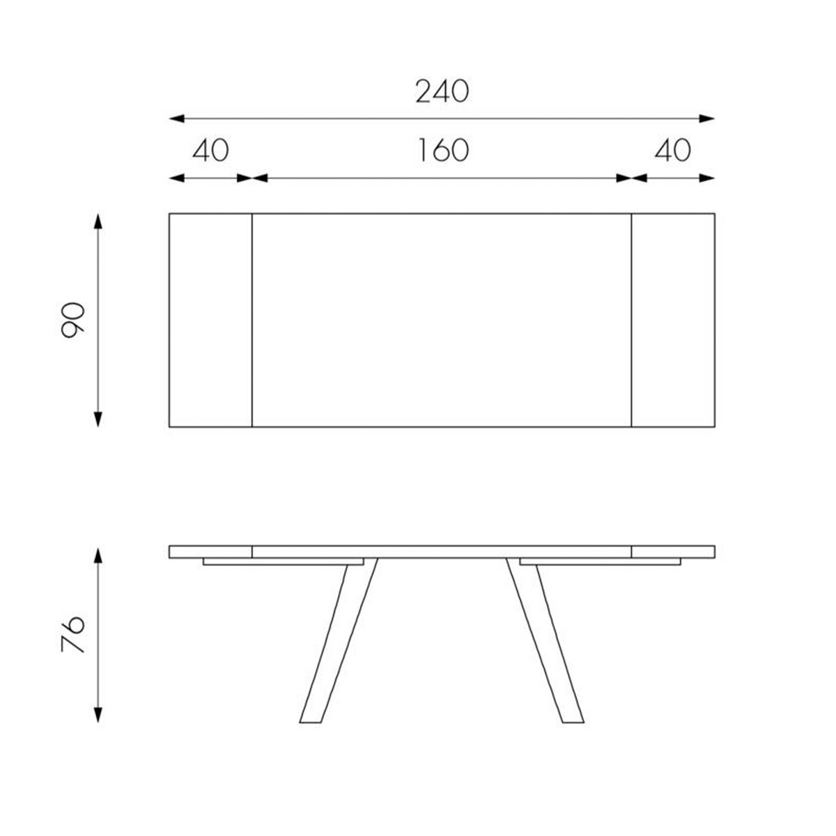 Tavolo allungabile "Barret" piano in legno e gambe in metallo cm 240x90 76h