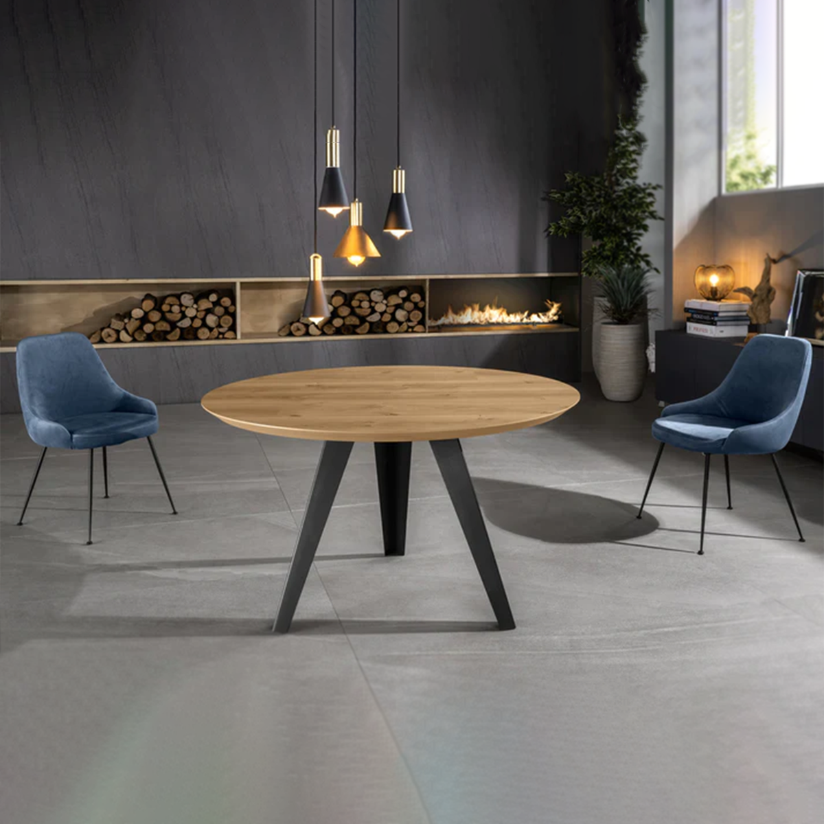 Tavolo tondo in legno "Dorian" gambe in metallo cm 130x130 76h