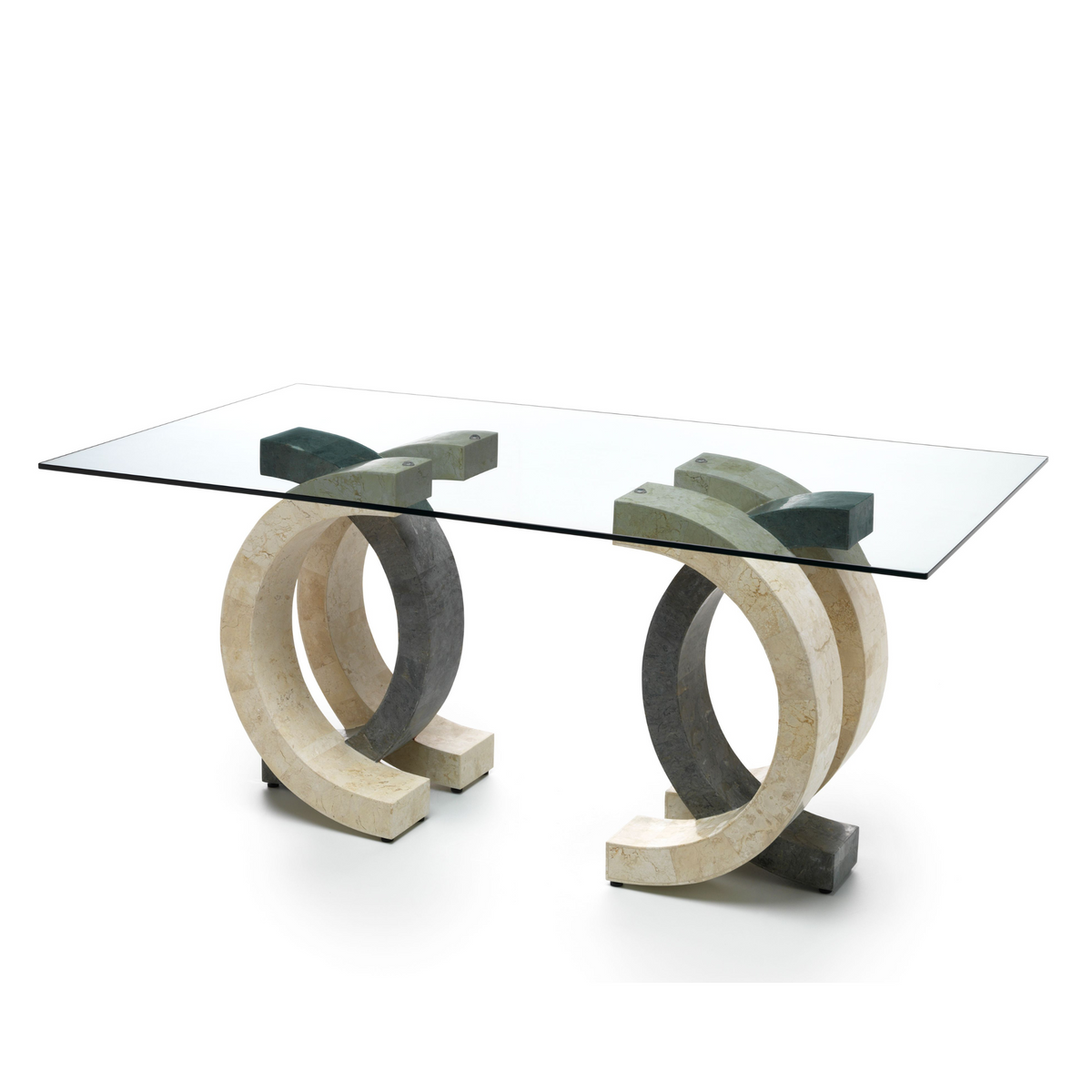 Tavolo da pranzo in pietra "Coco" top in vetro temperato cm 180x100 76h