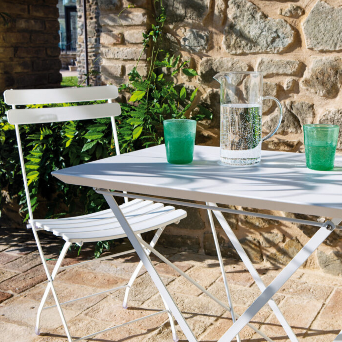 Tavolo quadrato pieghevole "Step" in metallo zincato per giardino h 75 cm