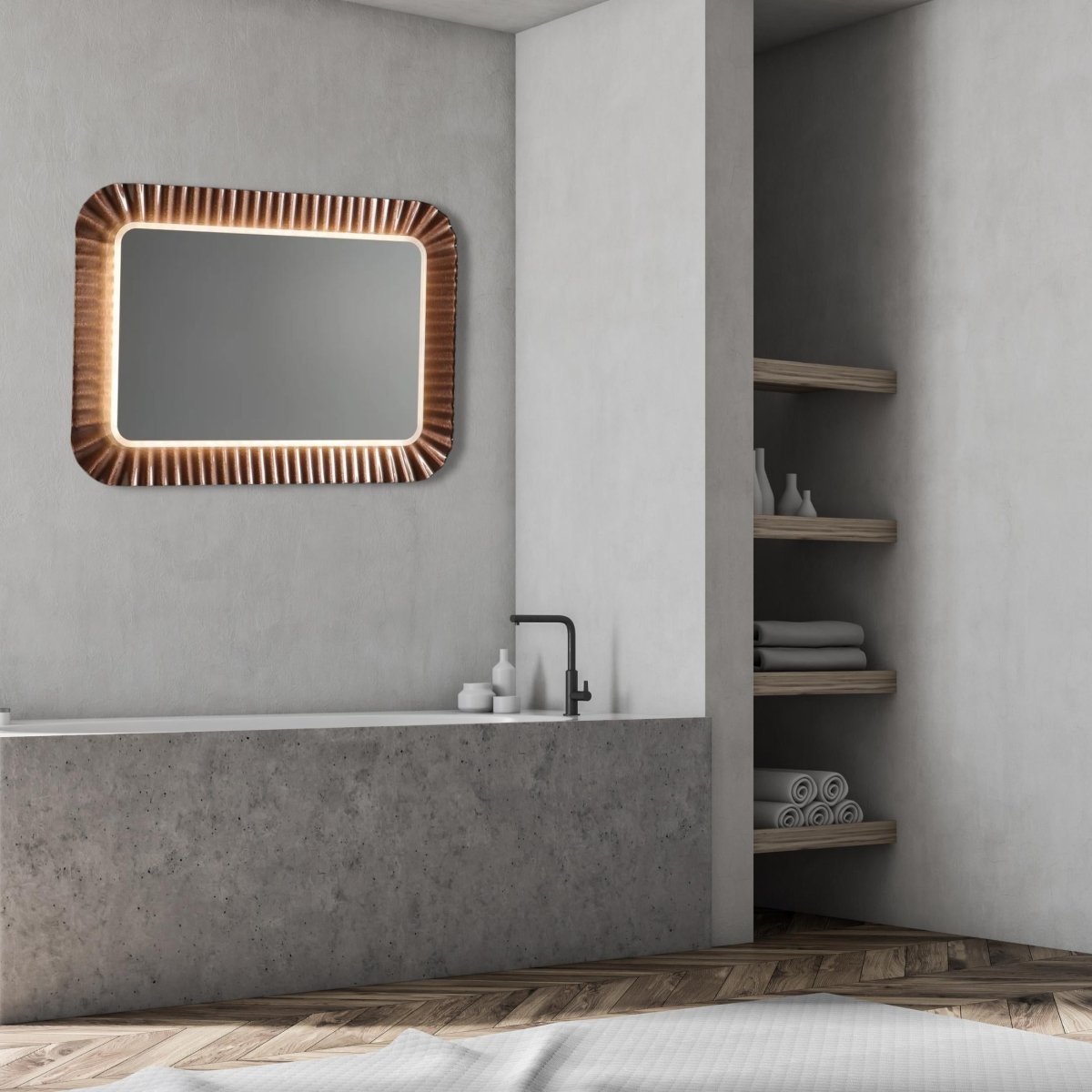 Specchio led rettangolare "Redding" con cornice in vetro fuso reversibile cm 94x68 - MondoViro