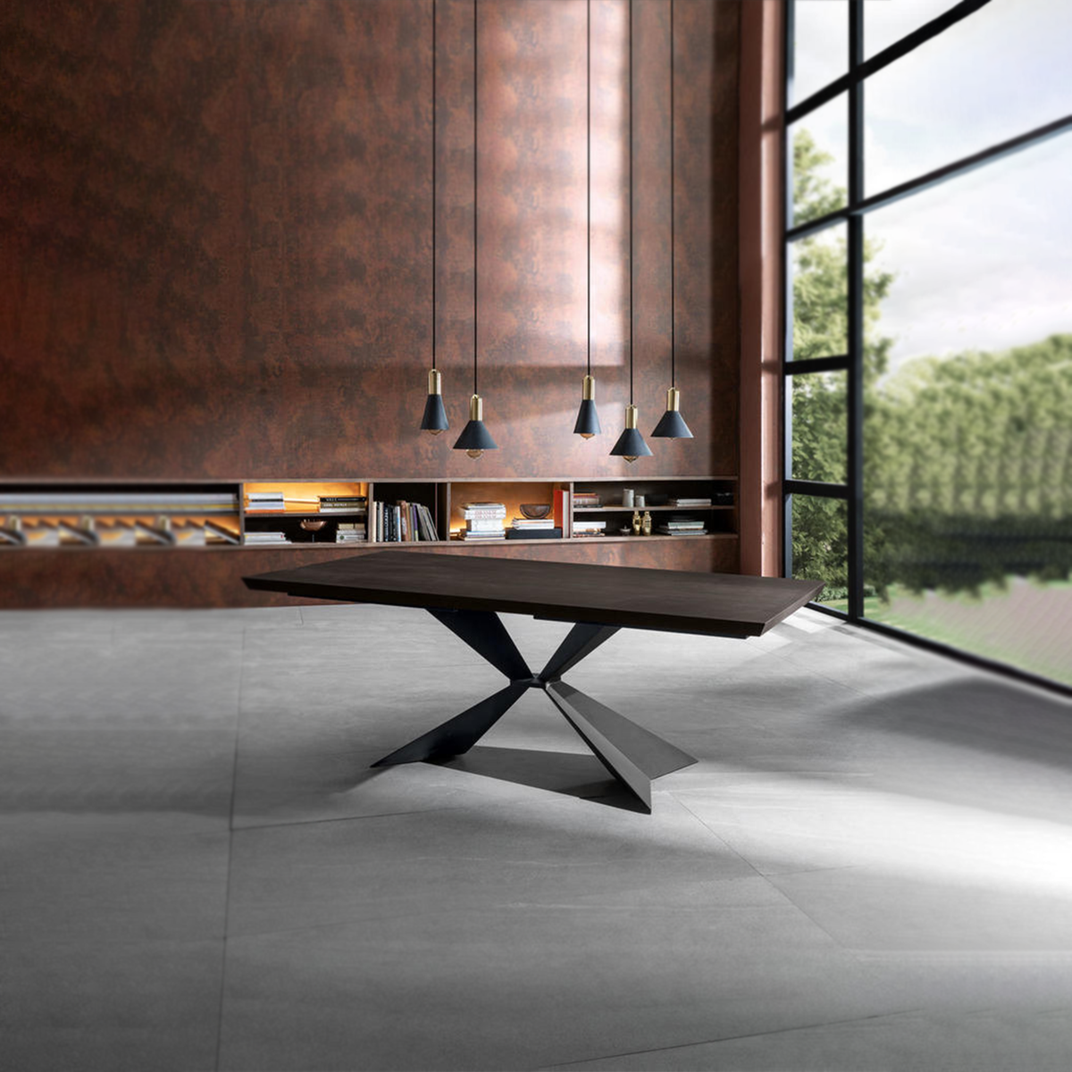 Tavolo allungabile "Nilo" piano in legno gambe in metallo cm 160/240x90 76h