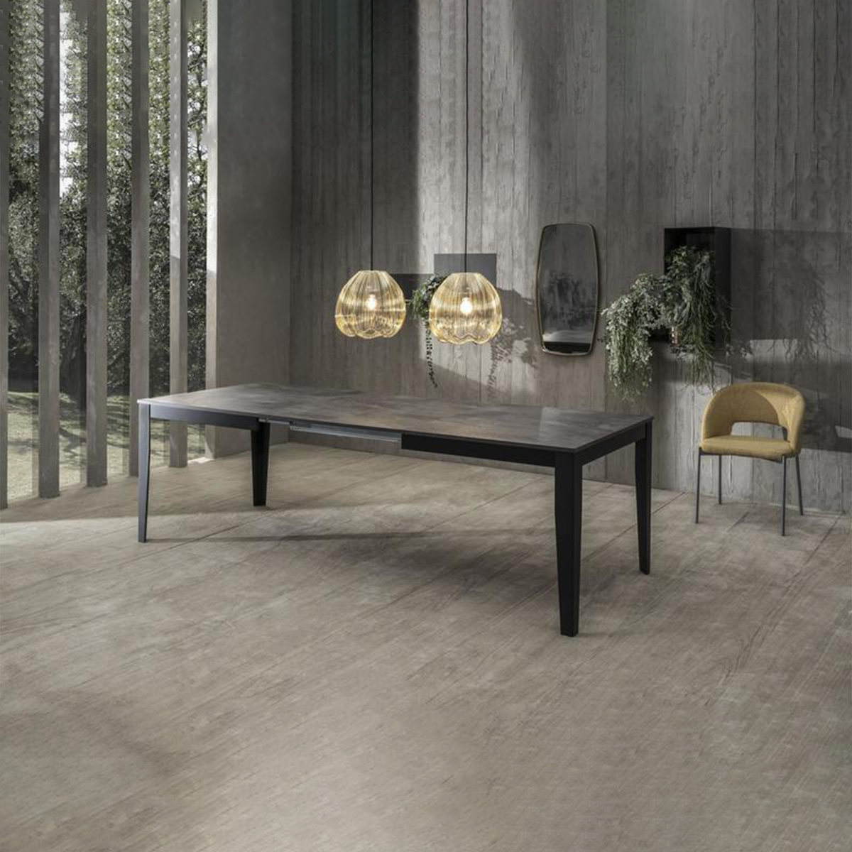 Tavolo allungabile "Blanche" piano melaminico gambe in metallo 14 posti cm 156/316x90 76h