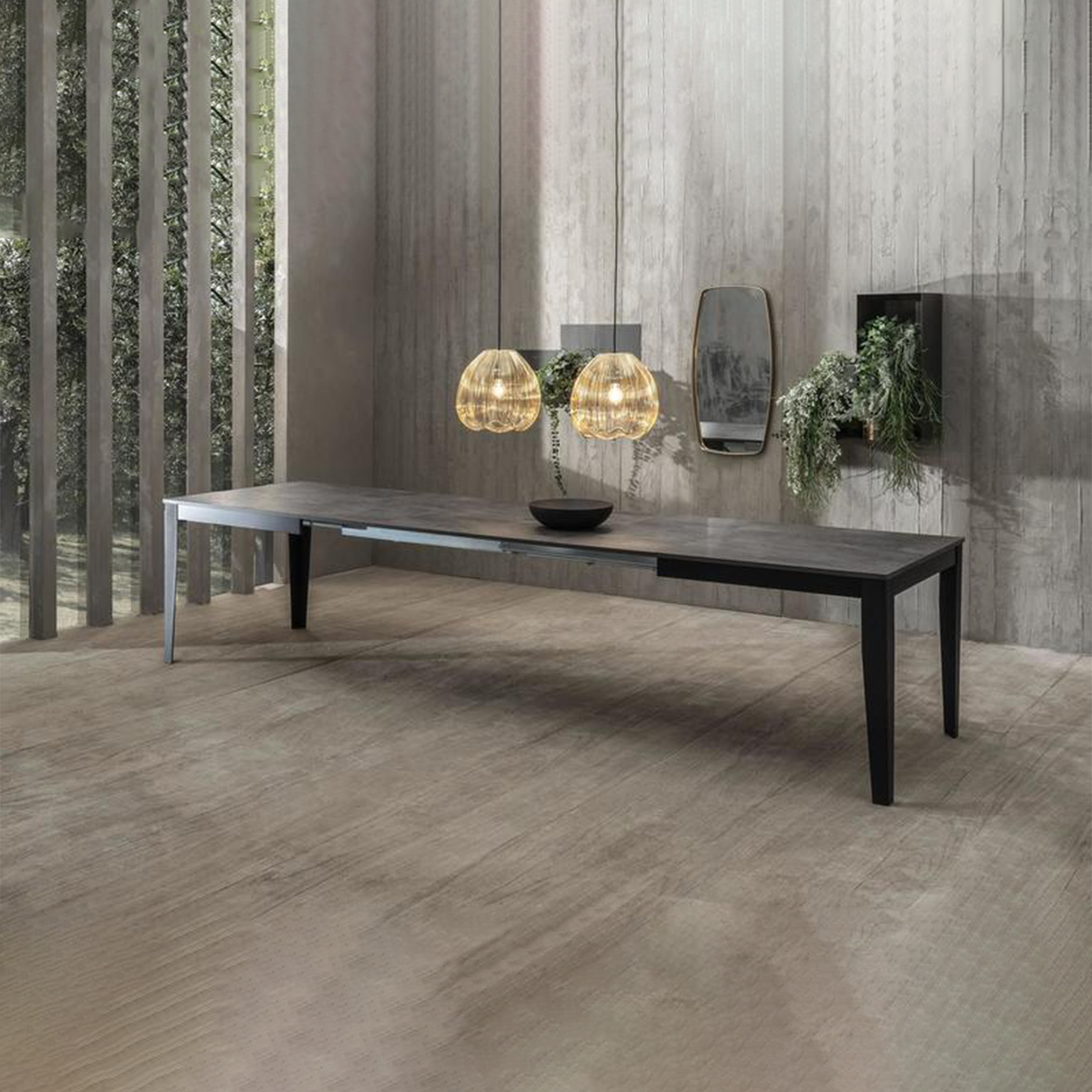 Tavolo allungabile "Blanche" piano melaminico gambe in metallo 14 posti cm 156/316x90 76h