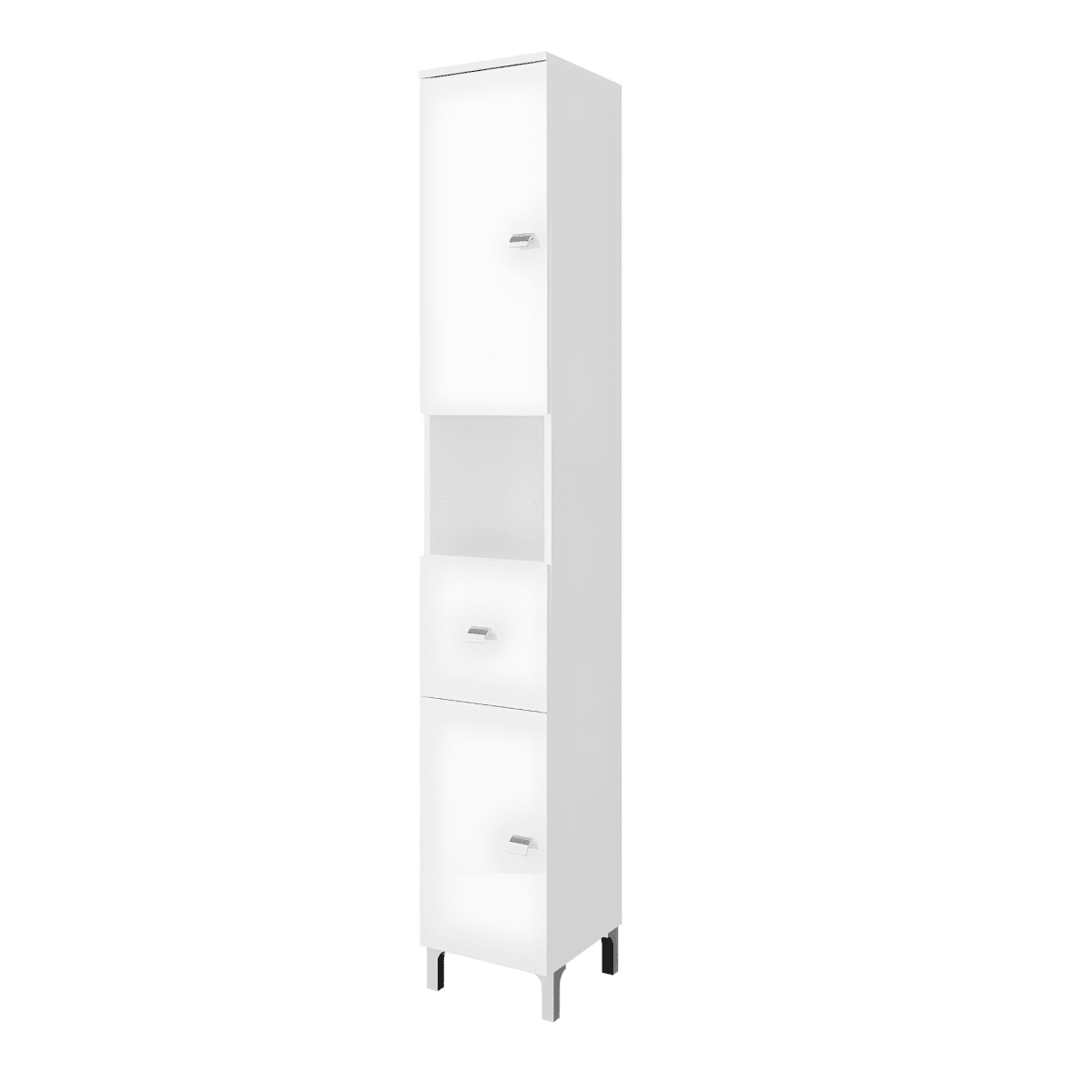 Mobili bagno "Kiro" in nobilitato con finitura bianco lucido , lavabo in ceramica da incasso e specchio - MondoViro