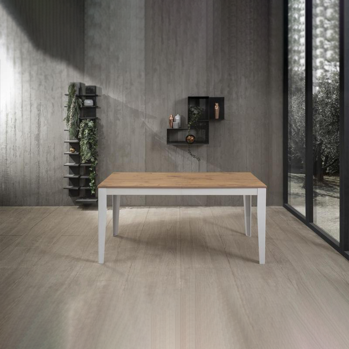 Tavolo allungabile "Blanche" piano melaminico gambe in metallo 14 posti cm 156/316x90 76h