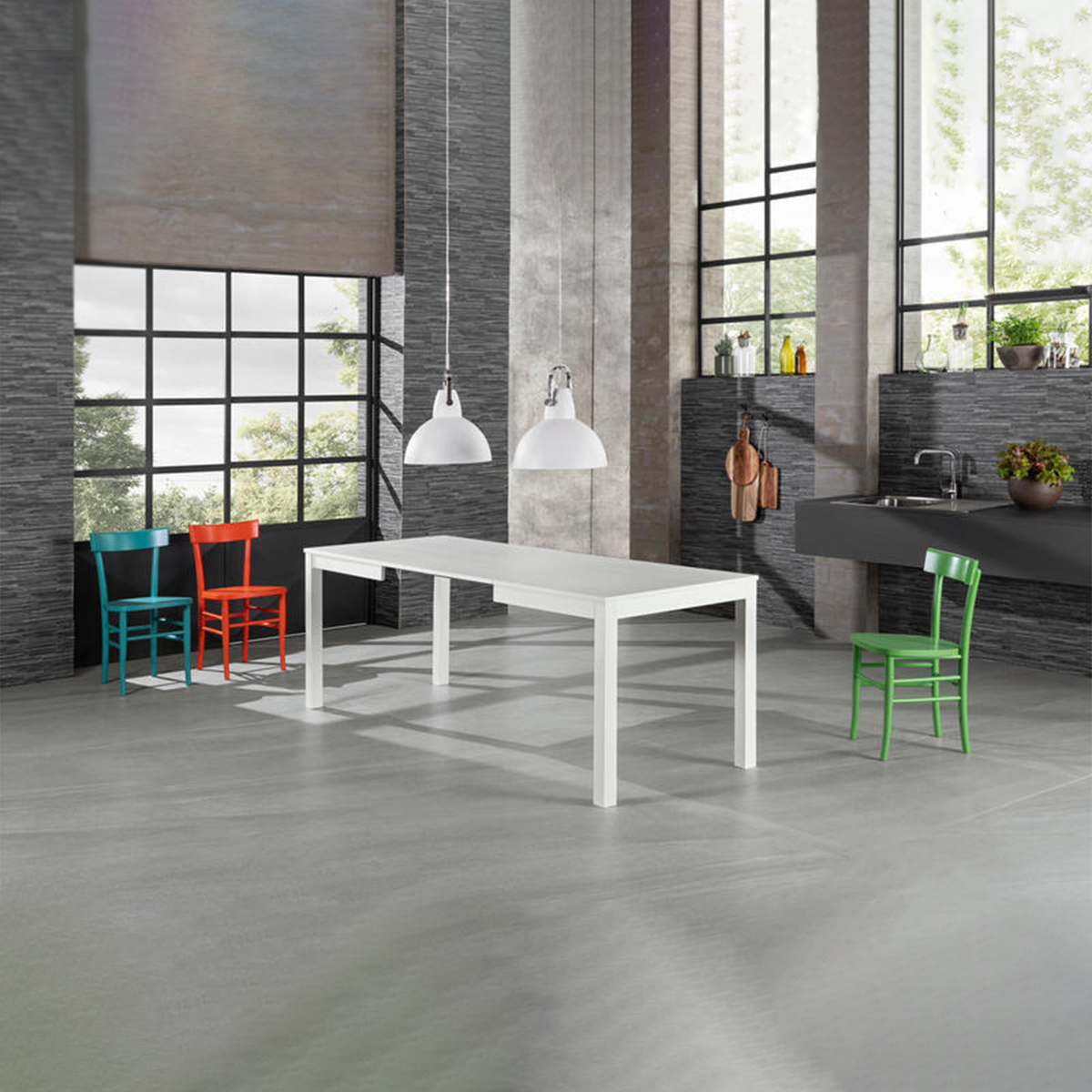 Tavolo allungabile "Creta" piano melaminico gambe in legno massello cm 130/210x80 76h