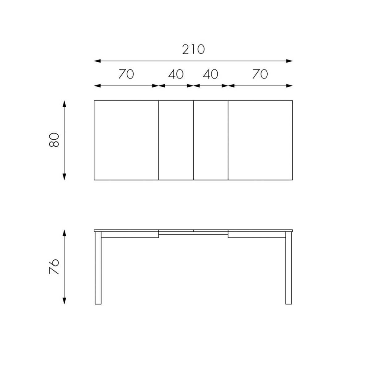 Tavolo allungabile "Creta" piano melaminico gambe in legno massello cm 130/210x80 76h