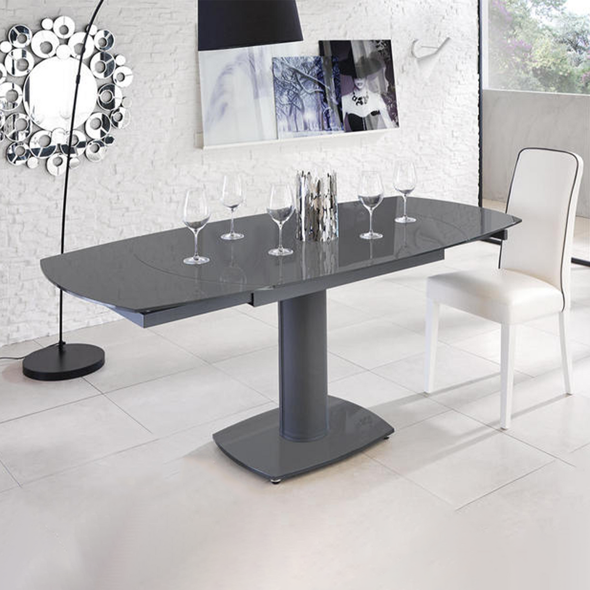 Tavolo allungabile "Bangkok" in vetro materico gambe in metallo cm 120/180x90 76h