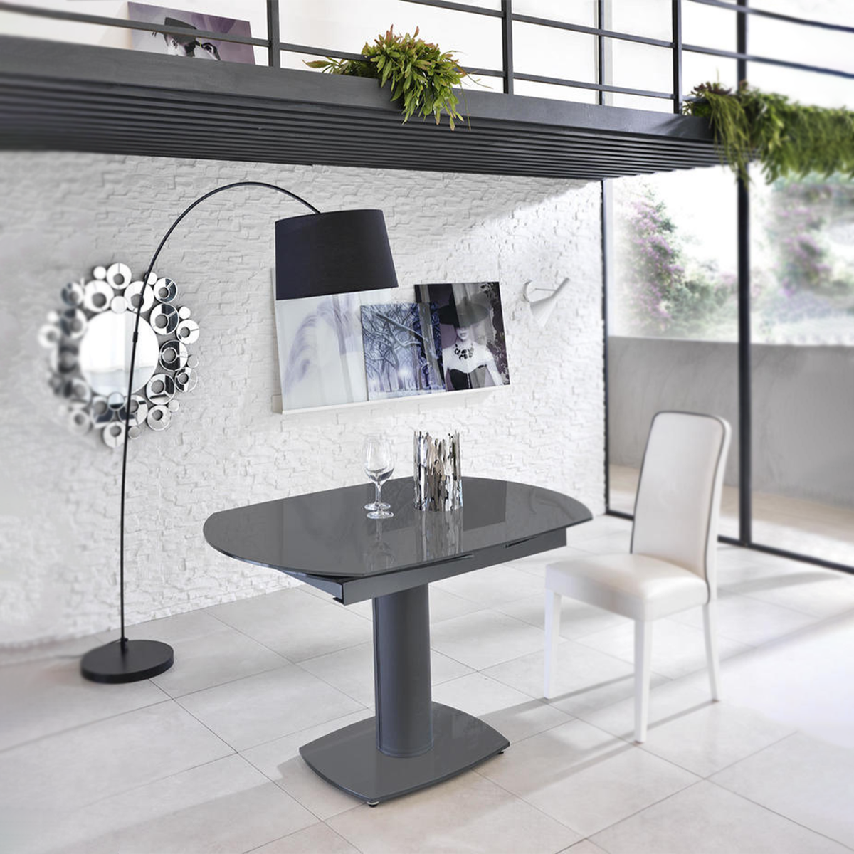 Tavolo allungabile "Bangkok" in vetro materico gambe in metallo cm 120/180x90 76h