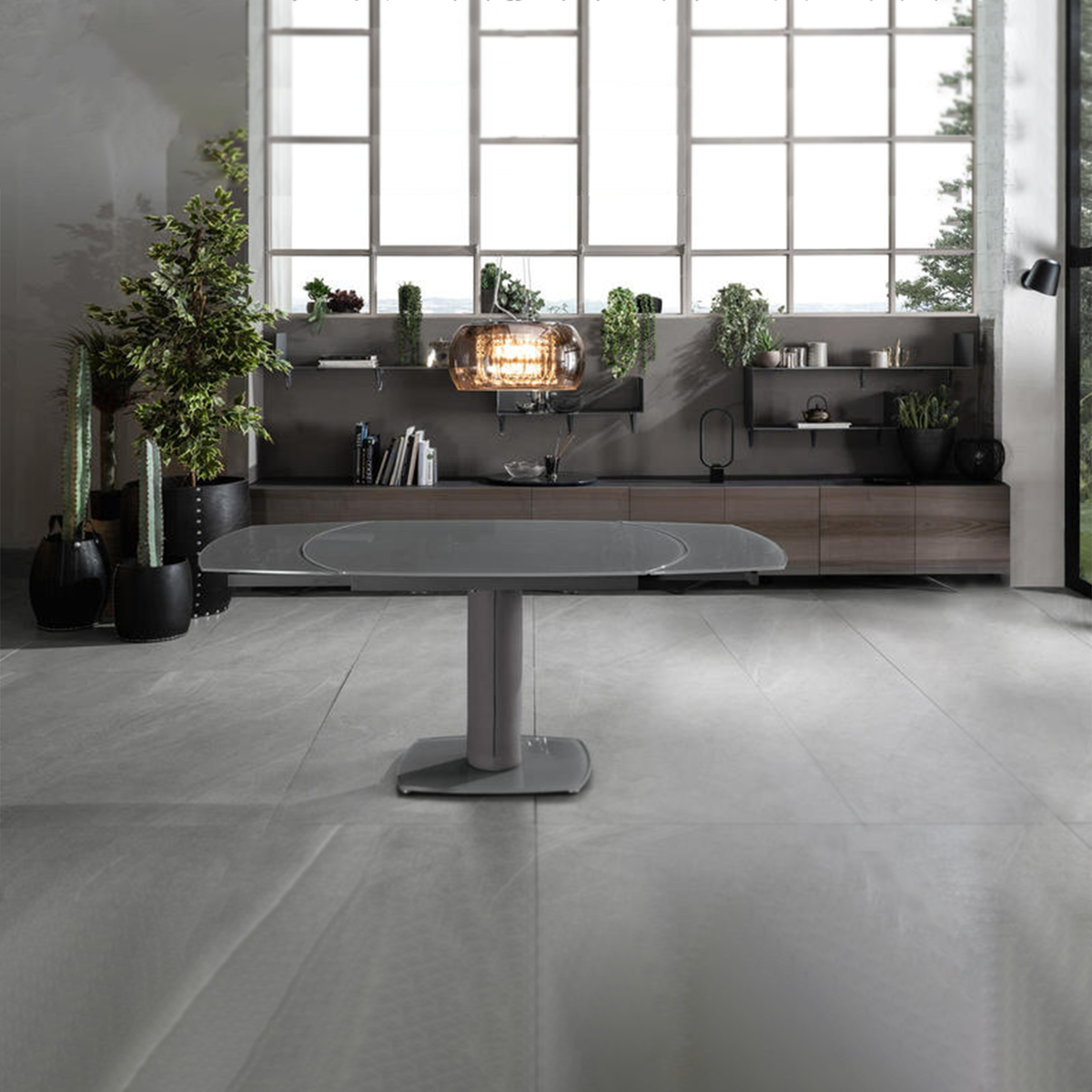 Tavolo allungabile "Bangkok" in vetro materico gambe in metallo cm 120/180x90 76h
