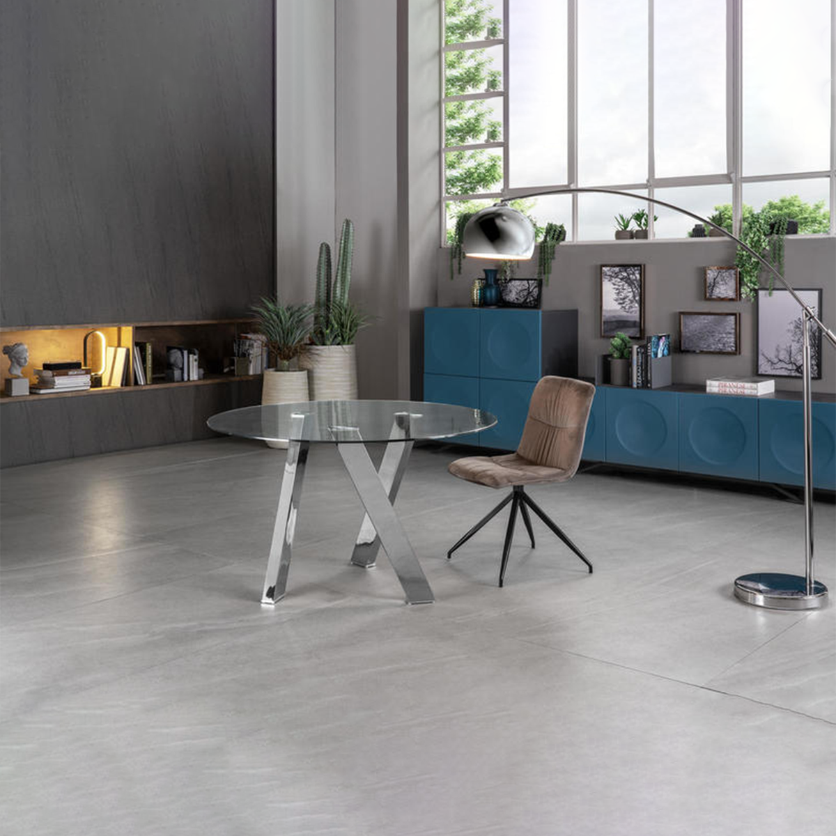 Tavolo moderno da pranzo tondo "Idahol" in vetro temperato cm 120x120 75h