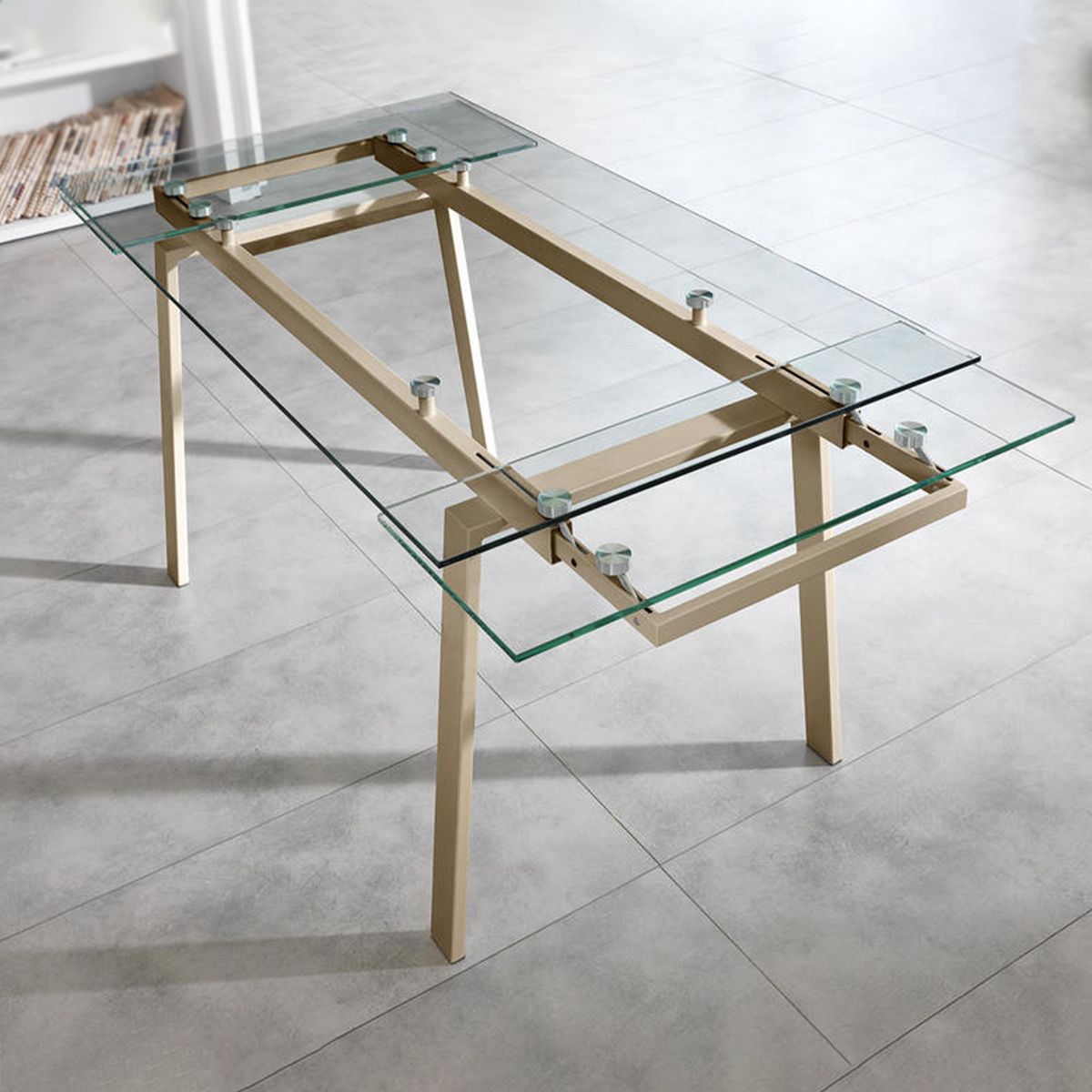 Tavolo allungabile in vetro temperato "Nathan" gambe in metallo cm 140/200x80 76h