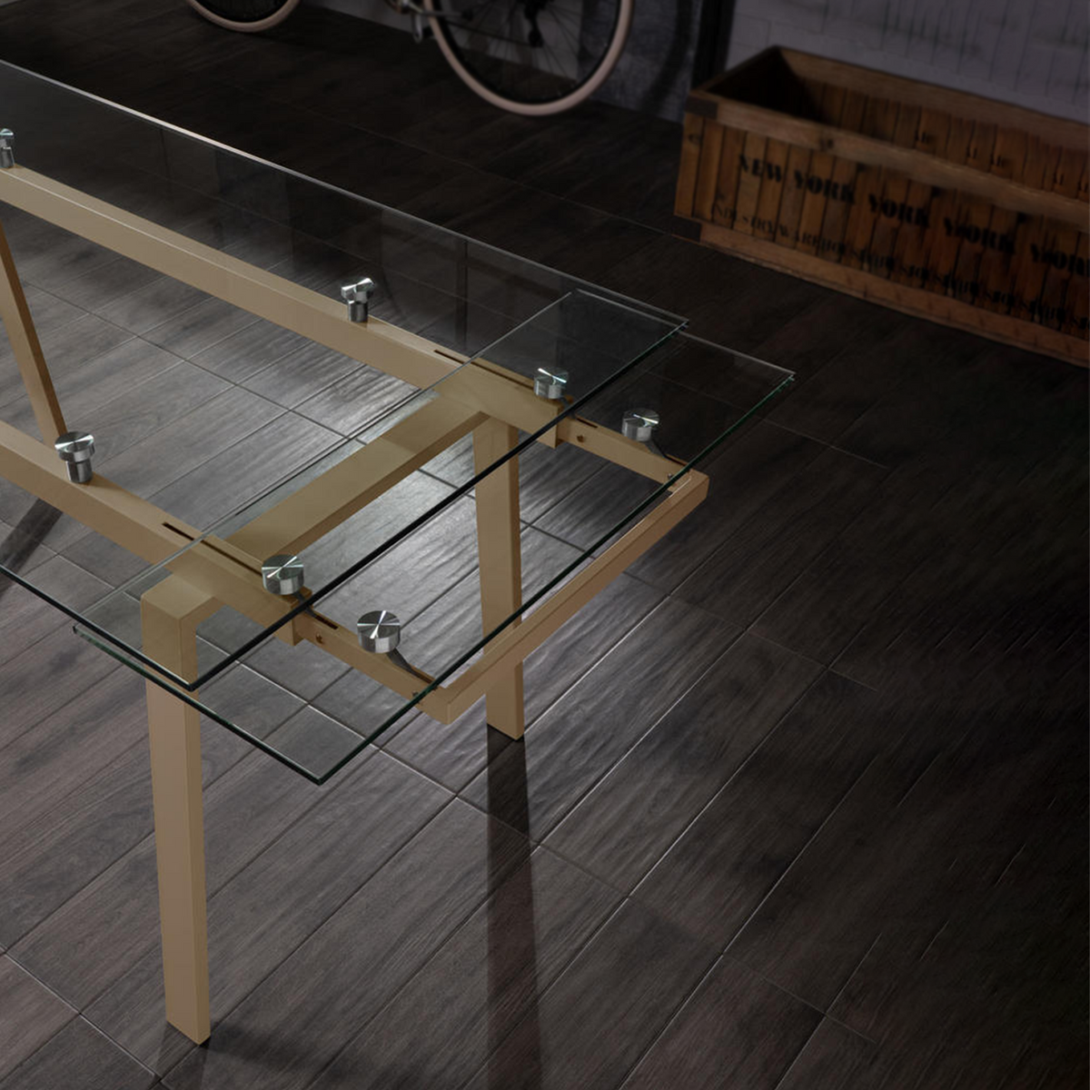 Tavolo allungabile in vetro temperato "Nathan" gambe in metallo cm 140/200x80 76h