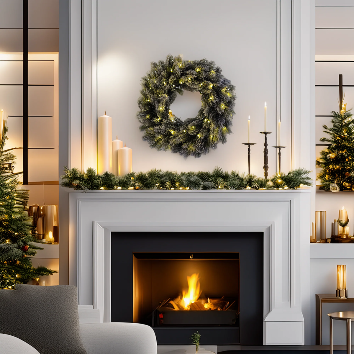 Corona "Wreath" innevata in PE Effetto Real Touch Ø 50 cm con led integrati - MondoViro