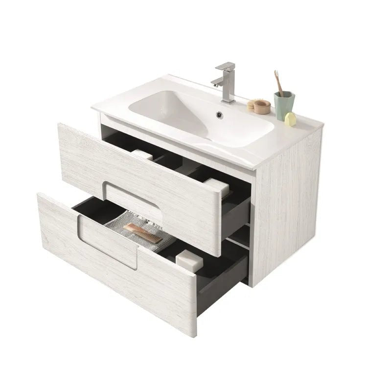 Mobile bagno sospeso "Jade80" in legno larice bianco con 2 cassetti e lavabo - MondoViro