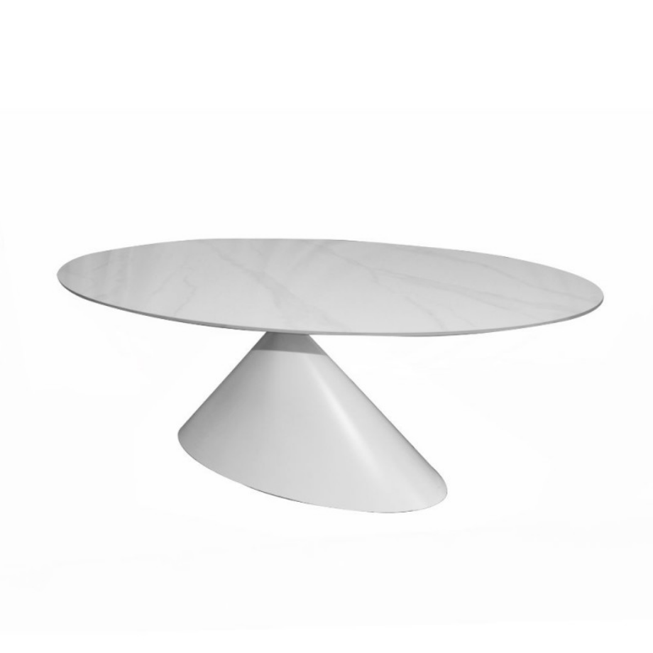 Tavolo ovale fisso "Corte" con piano effetto marmo e base in metallo verniciata a polvere cm 200x80 76h