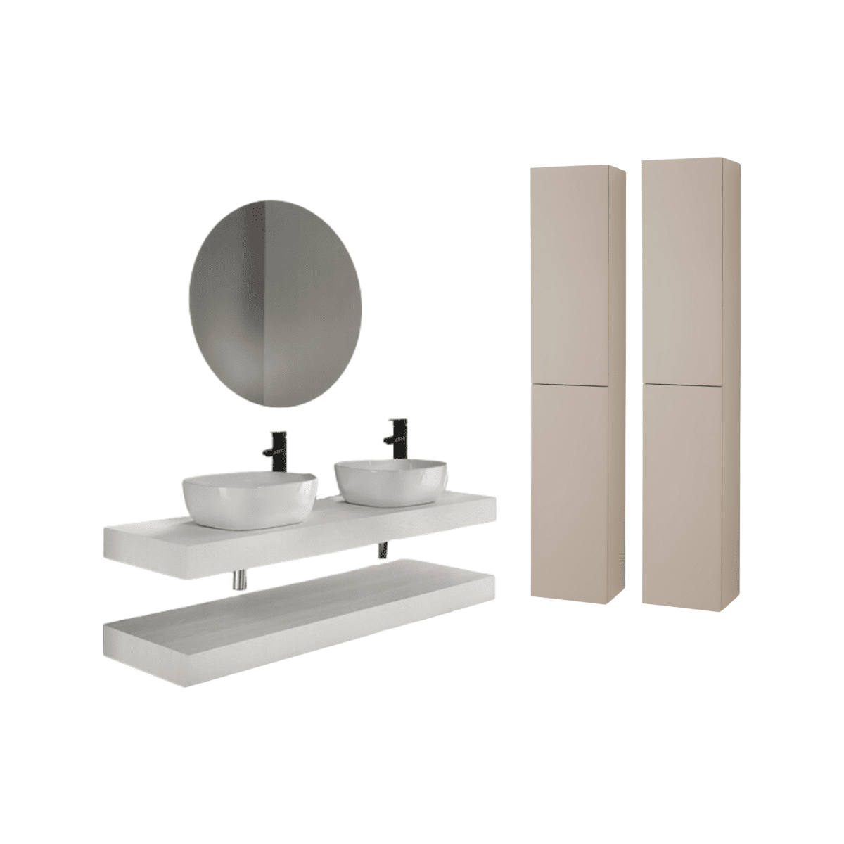 Mobile da bagno sospeso "Elion" 2 colonne 2 lavabo 2 Top specchio Led - MondoViro