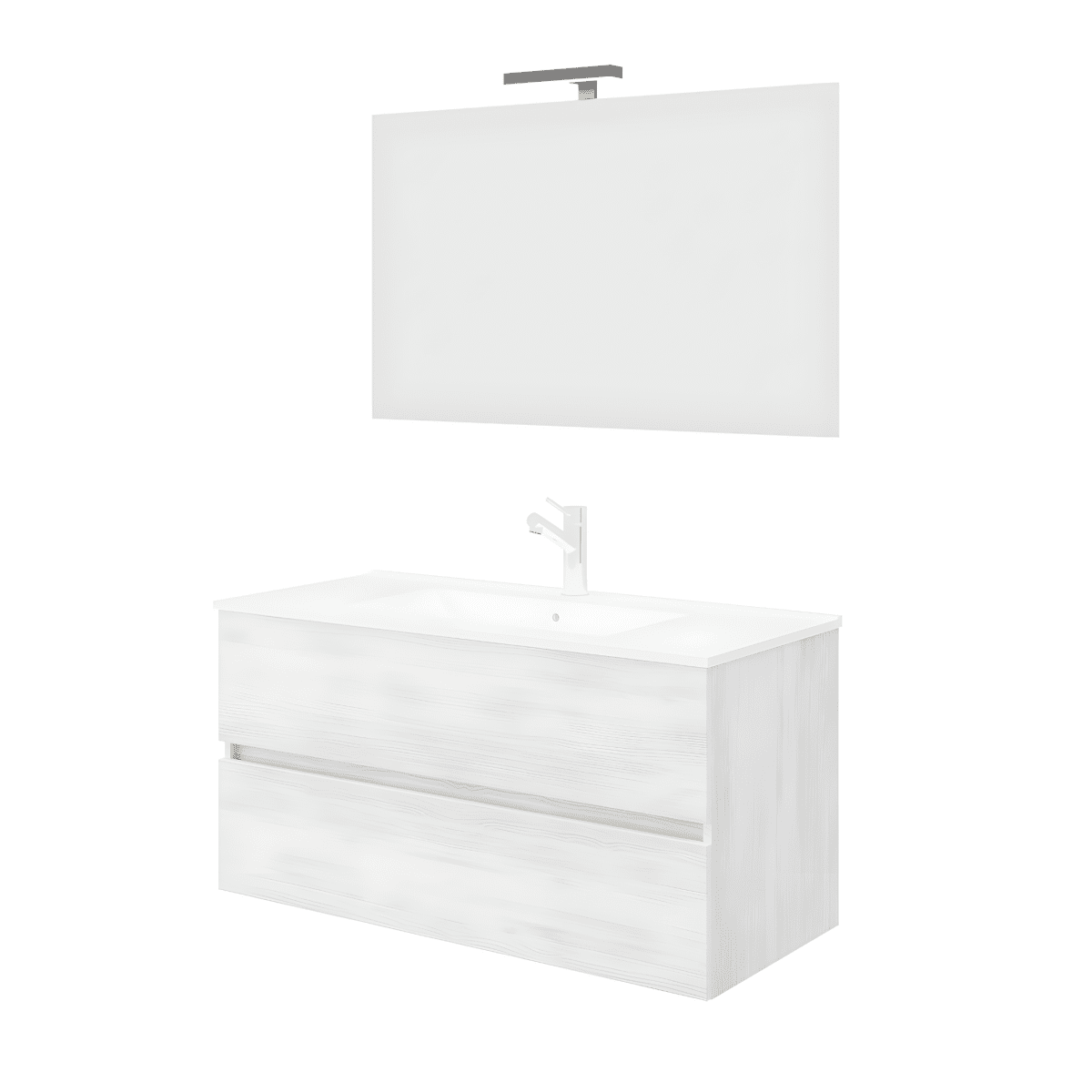 Mobili da bagno sospeso moderno "Tara" con 2 cassetti , lavabo da incasso e specchio LED - MondoViro
