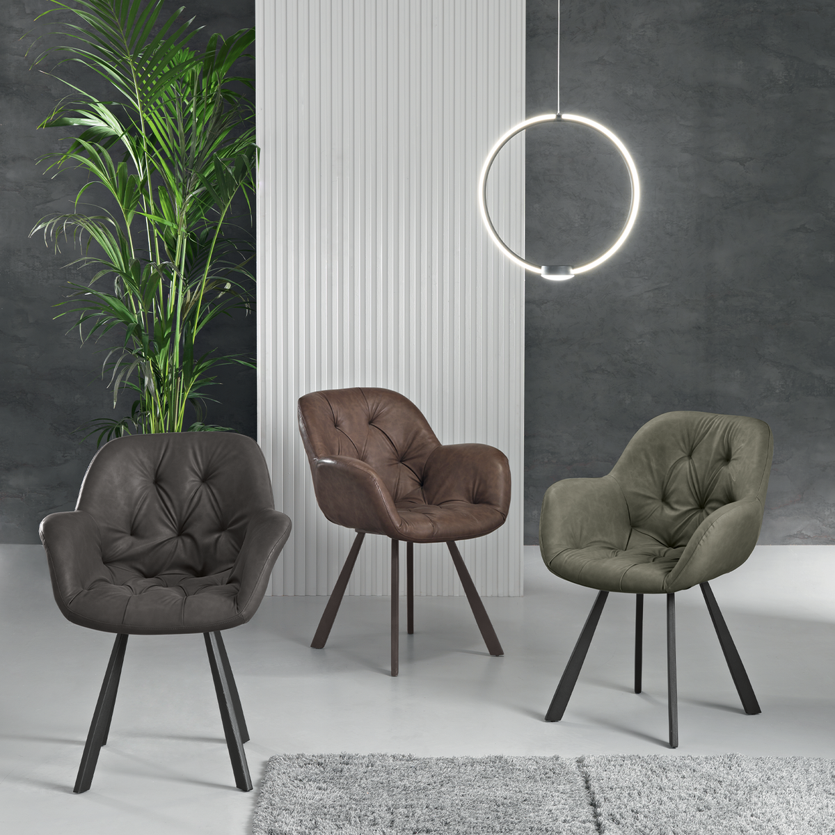 Sedie imbottite in ecopelle soft touch "Town" moderne da soggiorno cm 66x65 85h
