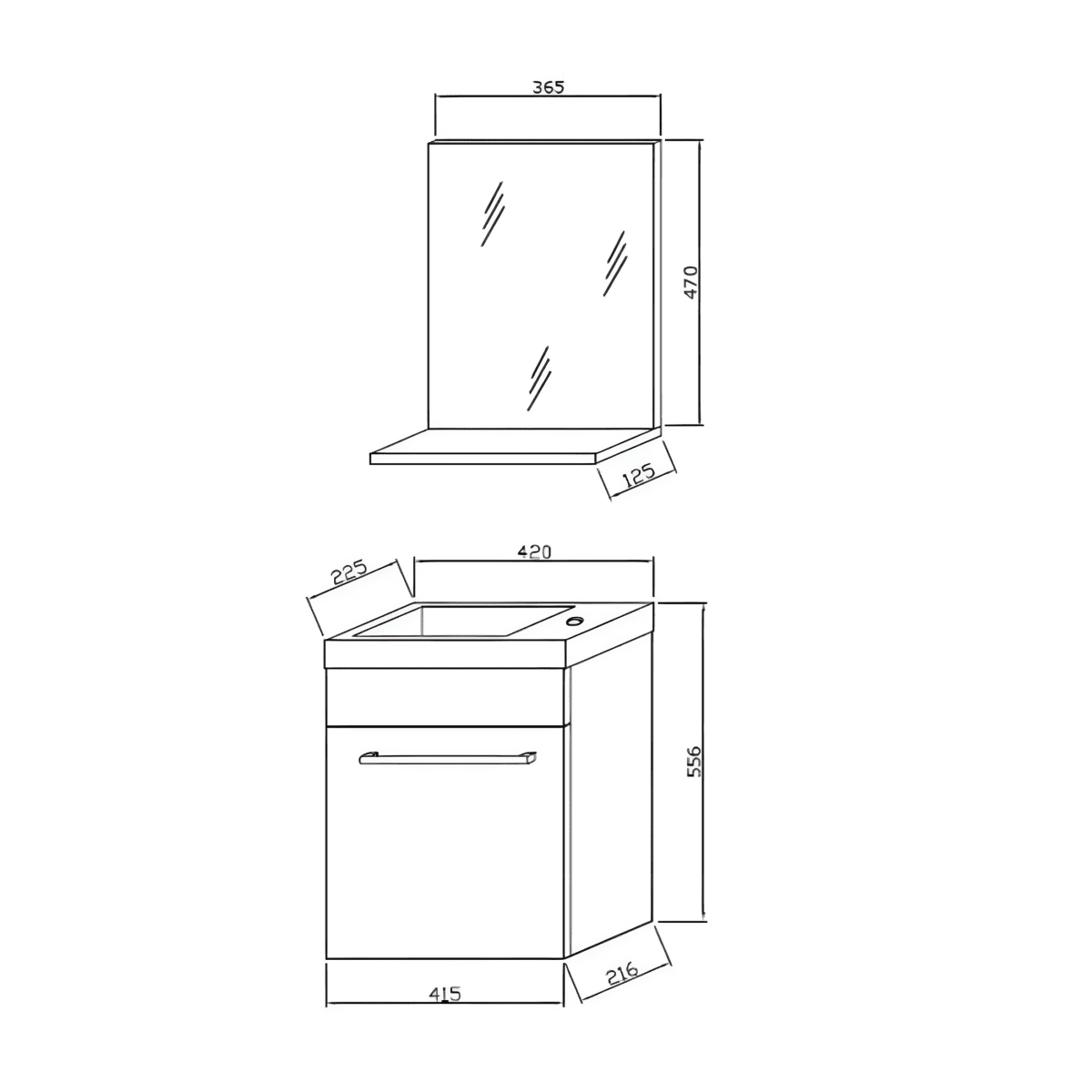 Mobile da bagno sospeso "Kalua" con lavabo in ceramica integrato e specchiera con mensola cm 42x23 105h - MondoViro