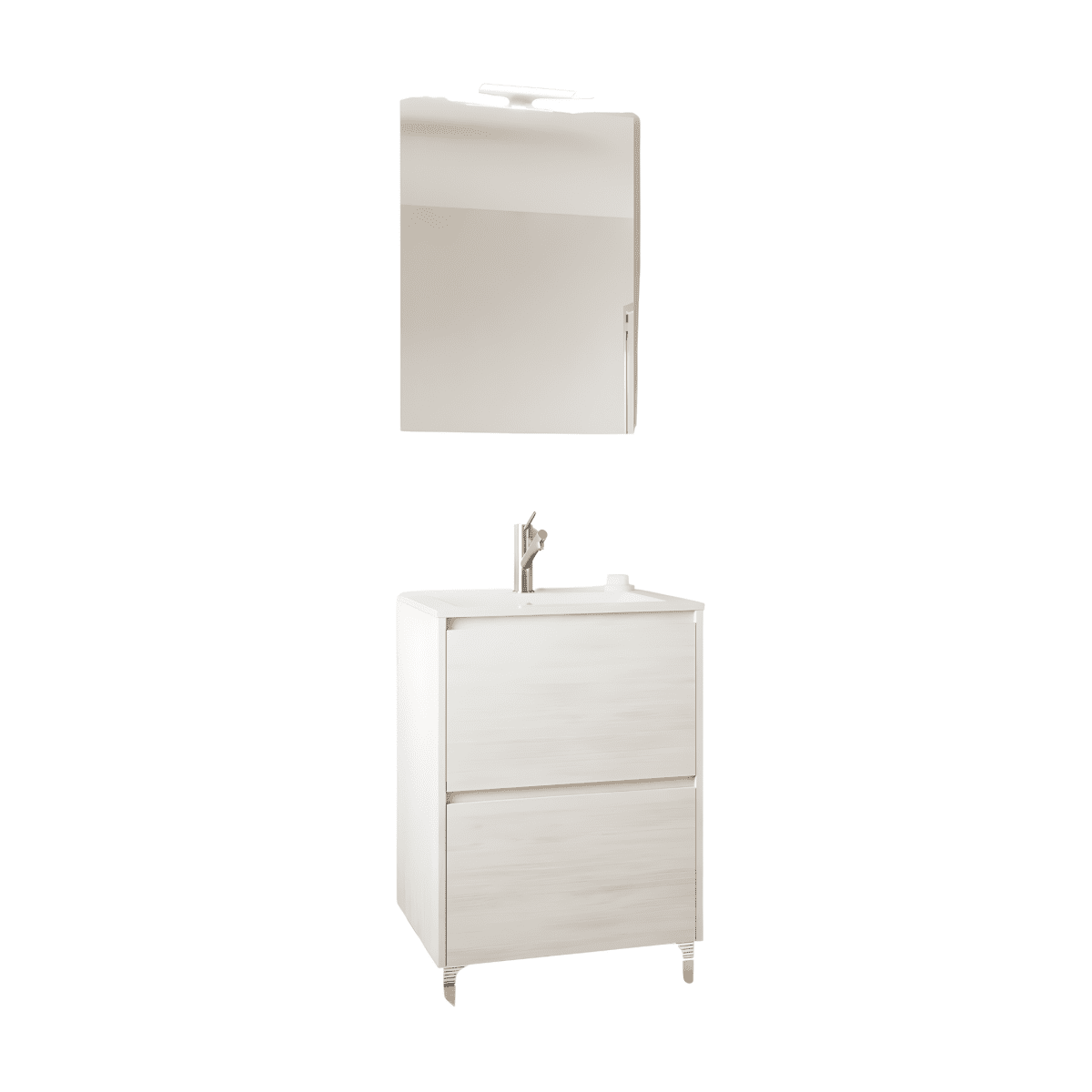 Mobile da bagno moderno "Elo" in legno con lavabo integrato e specchio LED - MondoViro