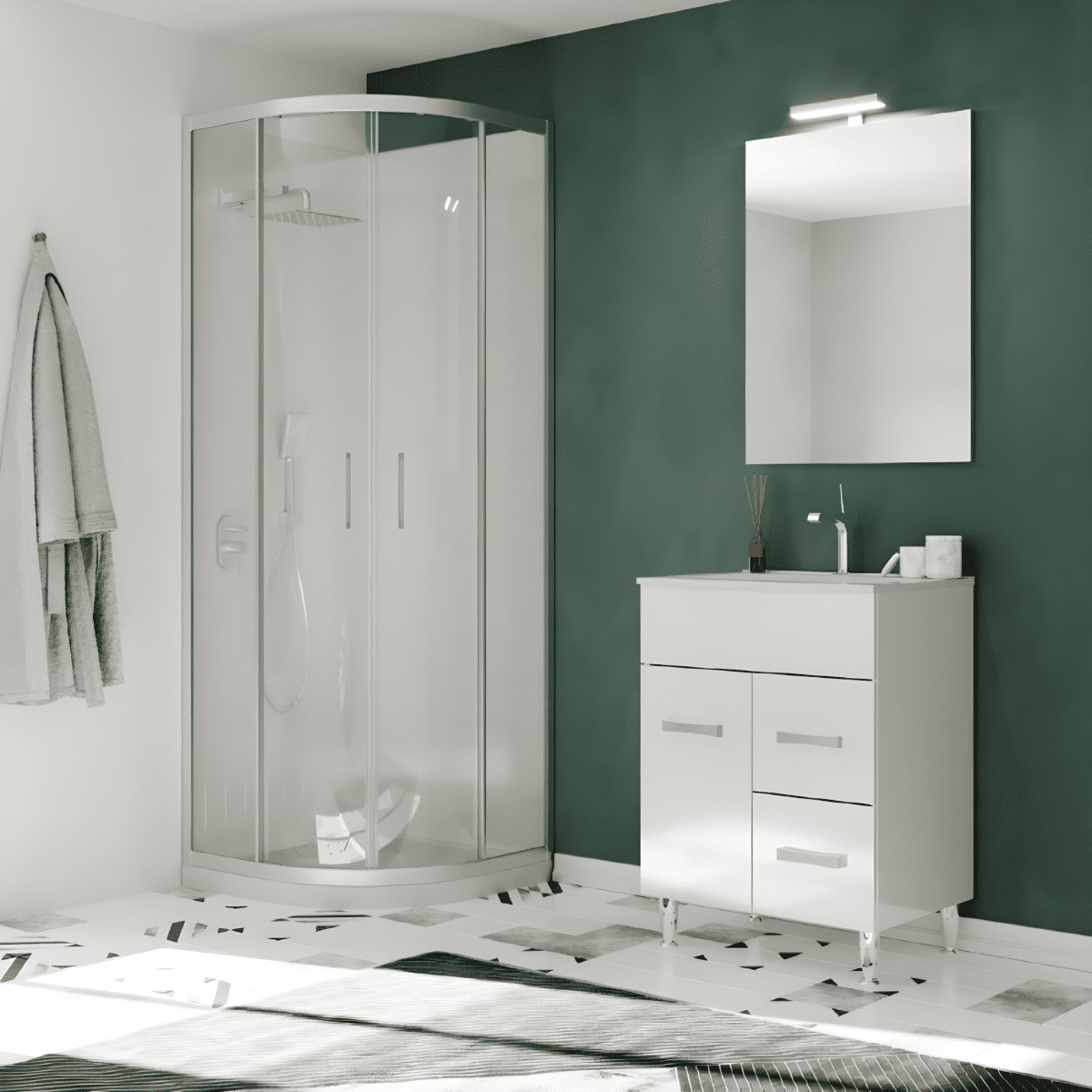 Mobile da bagno "Elendir" con lavabo in ceramica integrato maniglie piedini cromati - MondoViro
