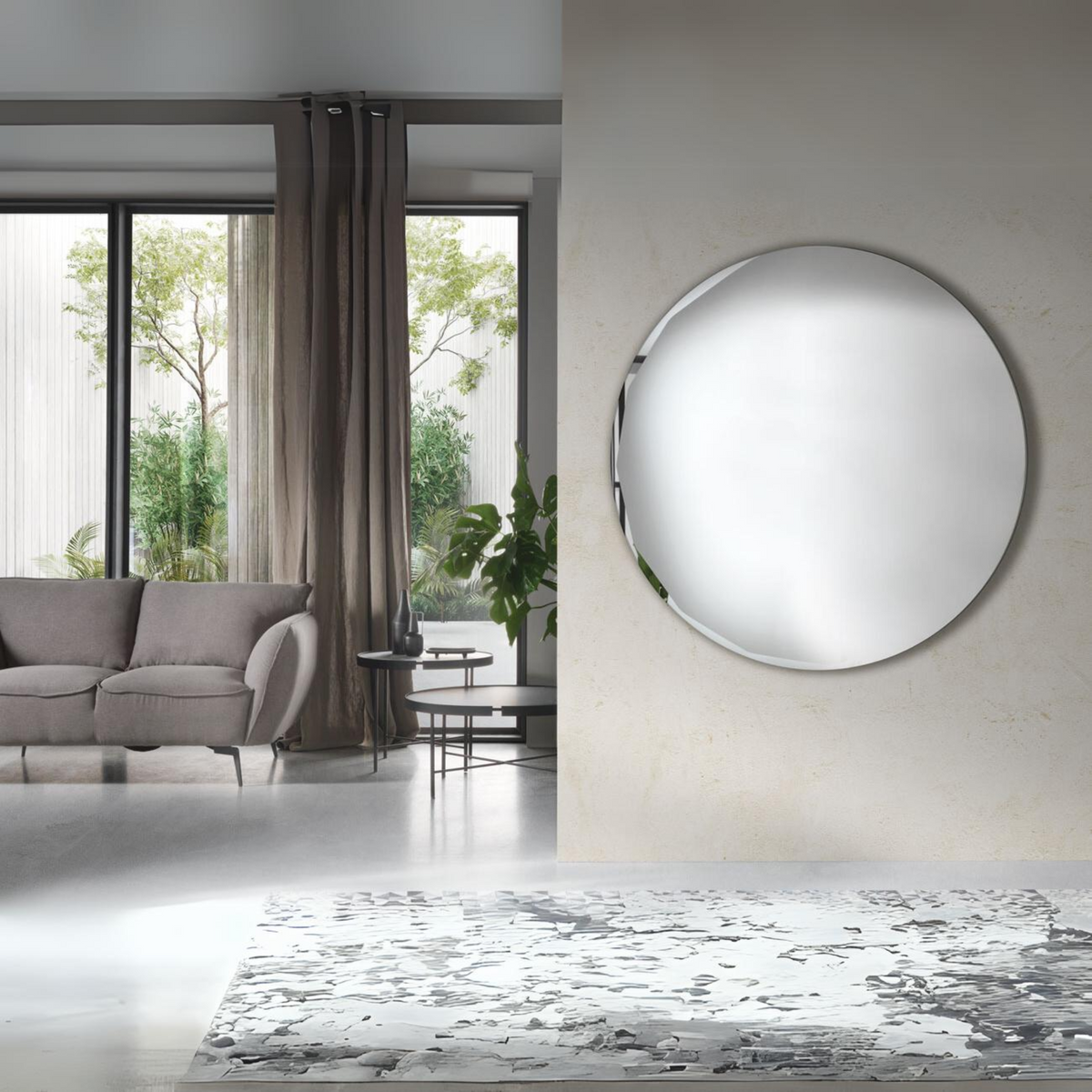 Specchio moderno da parete "Pretty" rotondo con dettaglio molatura laterale