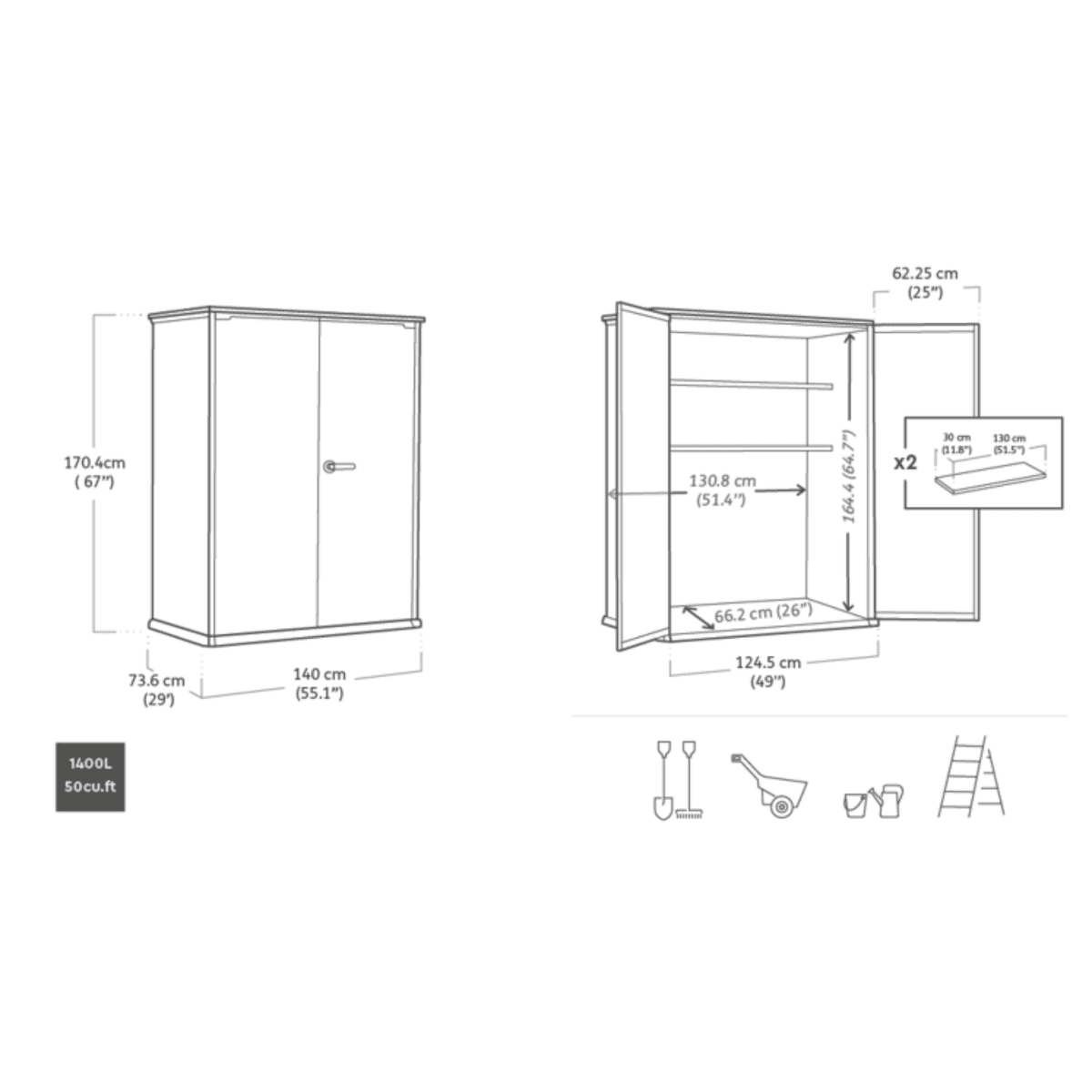 Porta attrezzi "Gnomo" da esterno grigio effetto legno spazioso e resistente cm 140x73,6 170,4h - MondoViro