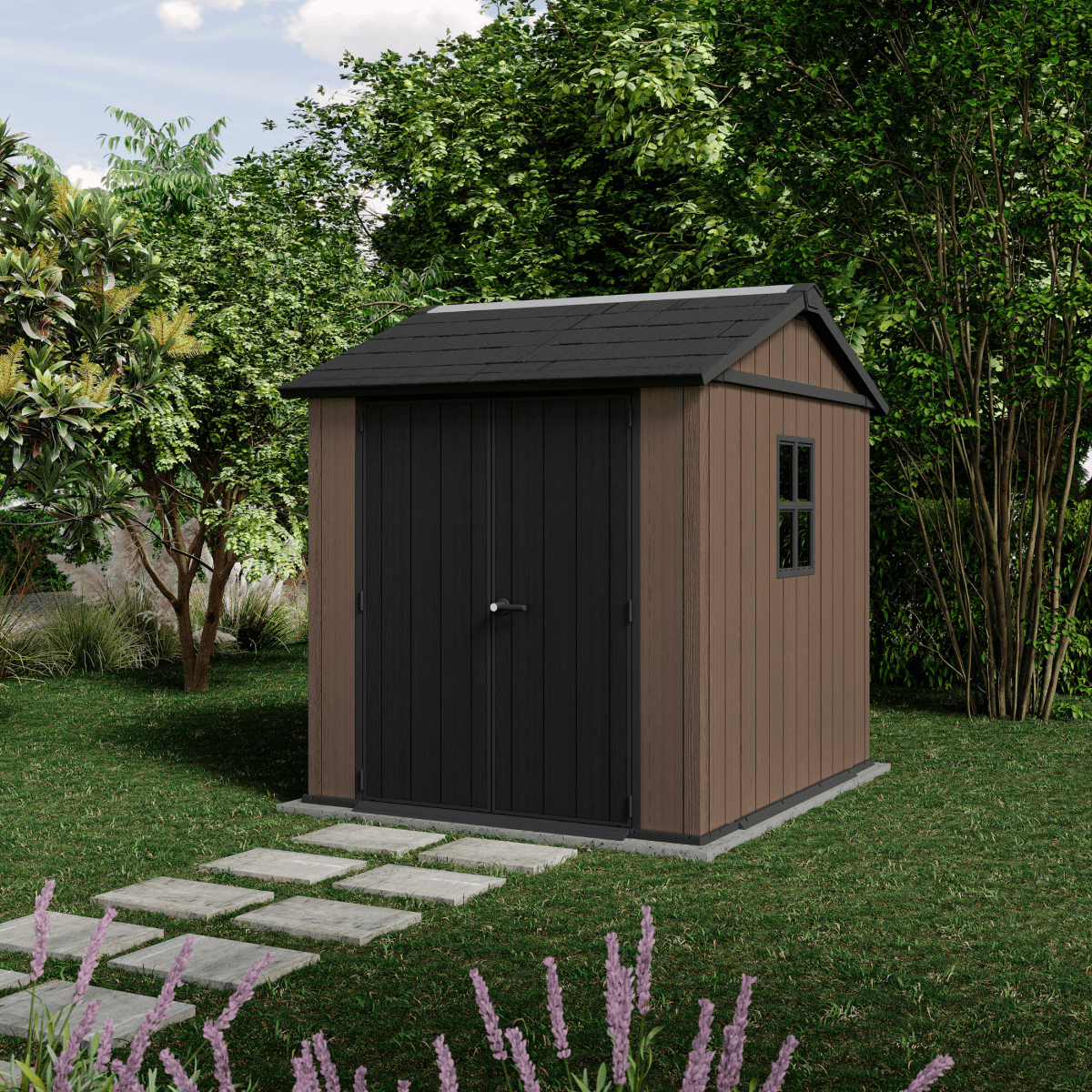 Casetta da giardino "Nido Plus 757/775" evotech marrone con doppia opzione di montaggio - MondoViro