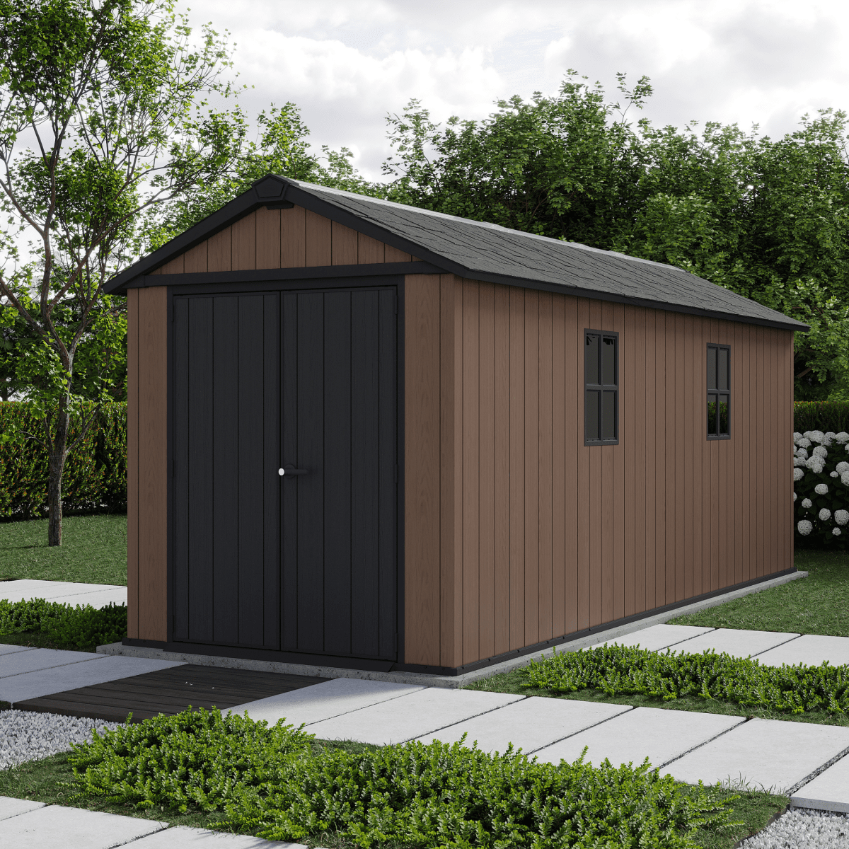 Casetta da giardino "Nido Plus 7517/1775" evotech marrone con doppia opzione di montaggio - MondoViro