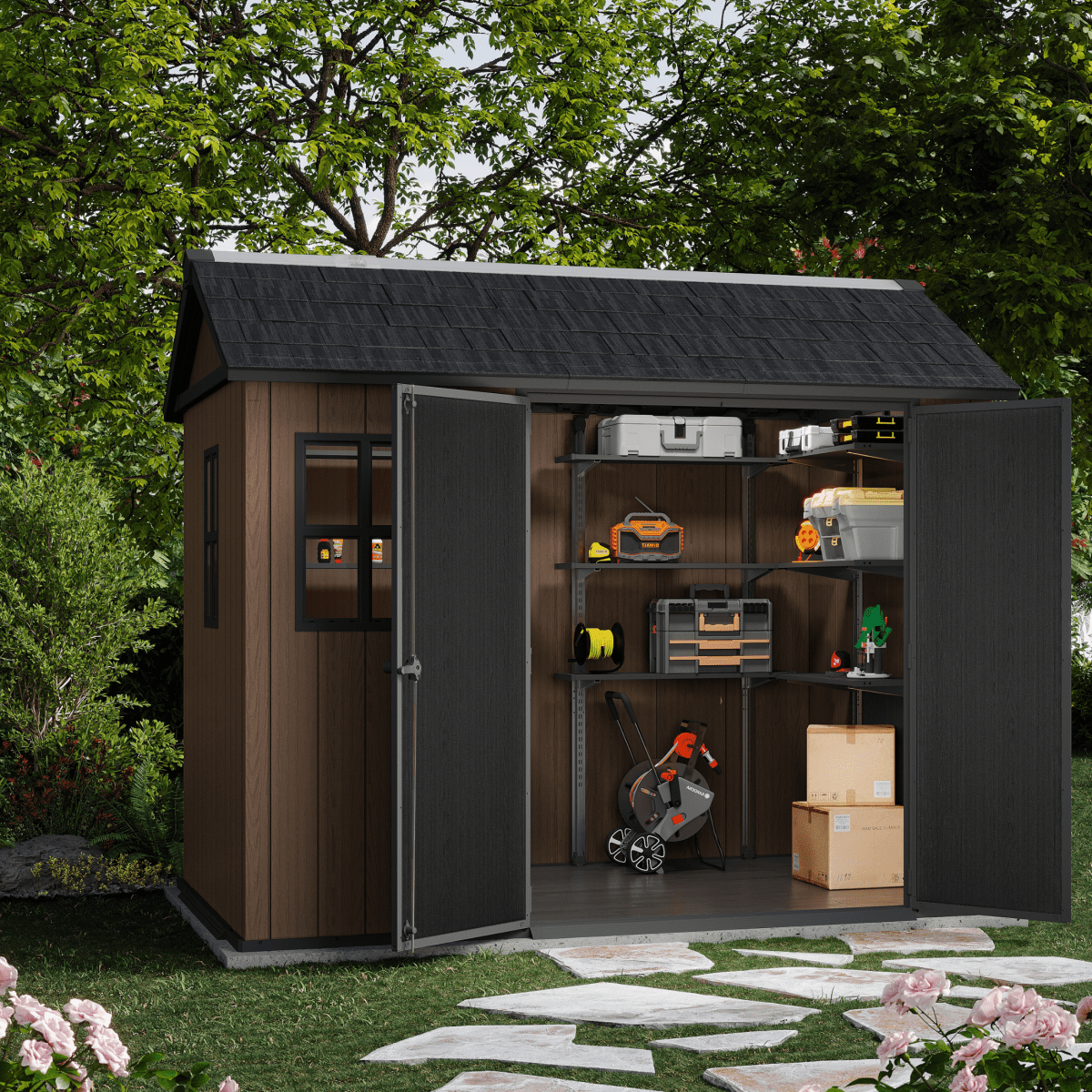 Casetta da giardino "Nido Plus 759/975" evotech marrone con doppia opzione di montaggio - MondoViro