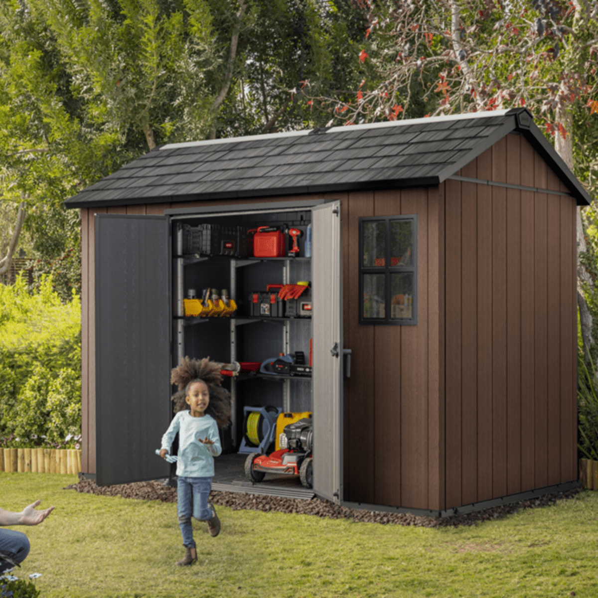 Casetta da giardino "Nido Plus 759/975" evotech marrone con doppia opzione di montaggio - MondoViro