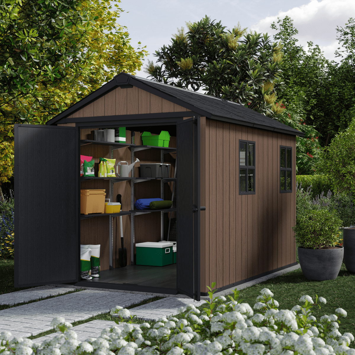 Casetta da giardino "Nido Plus 759/975" evotech marrone con doppia opzione di montaggio - MondoViro