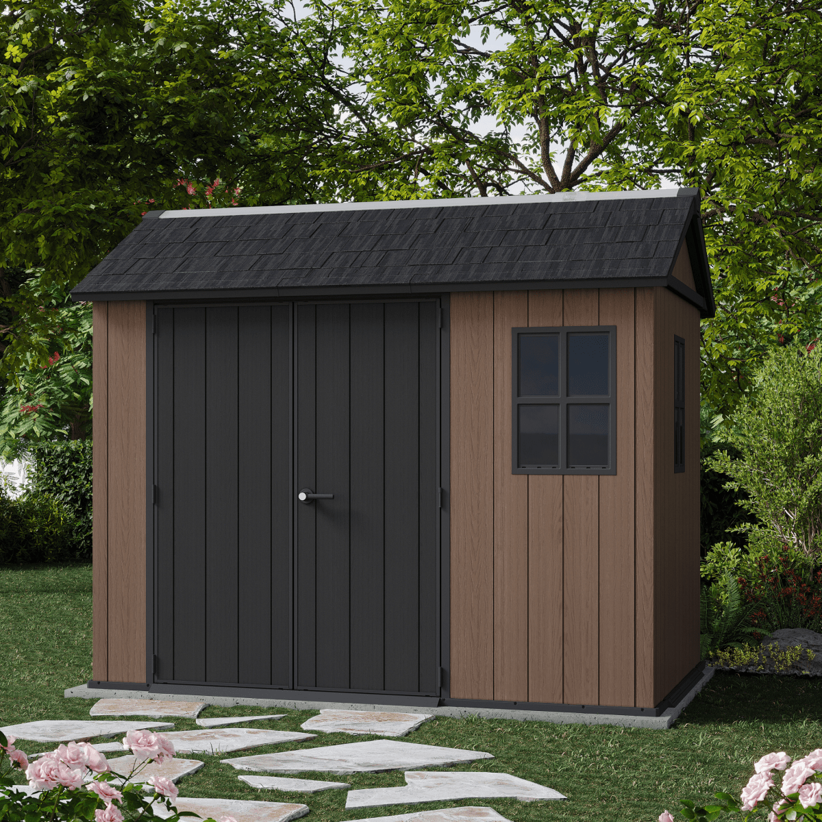 Casetta da giardino "Nido Plus 759/975" evotech marrone con doppia opzione di montaggio - MondoViro