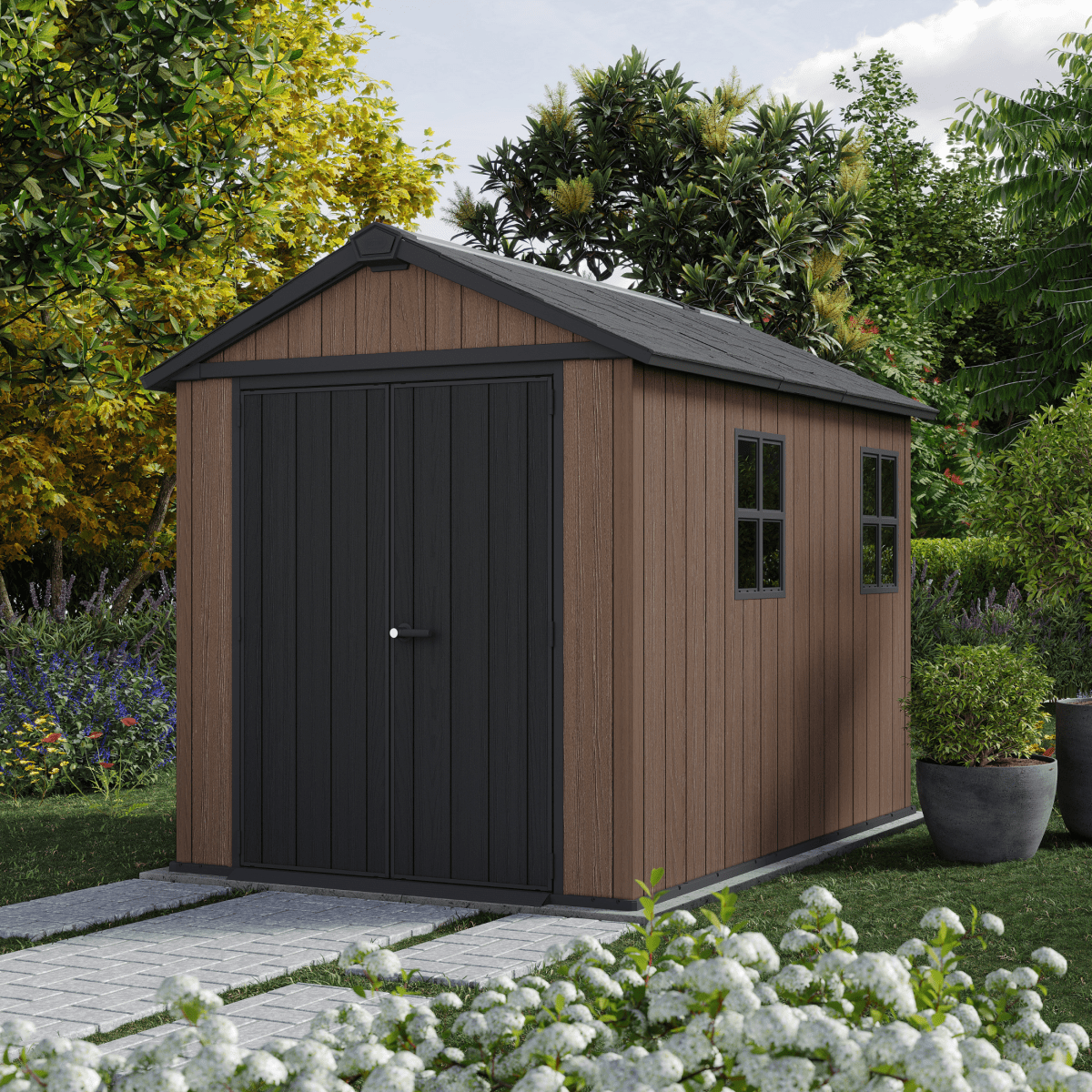 Casetta da giardino "Nido Plus 759/975" evotech marrone con doppia opzione di montaggio - MondoViro