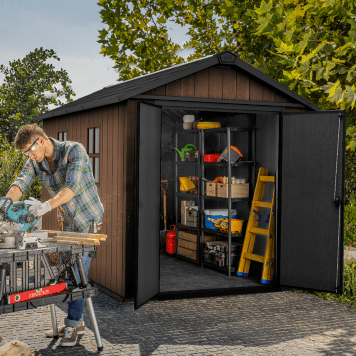 Casetta da giardino "Nido Plus 7511/1175" evotech marrone con doppia opzione di montaggio - MondoViro