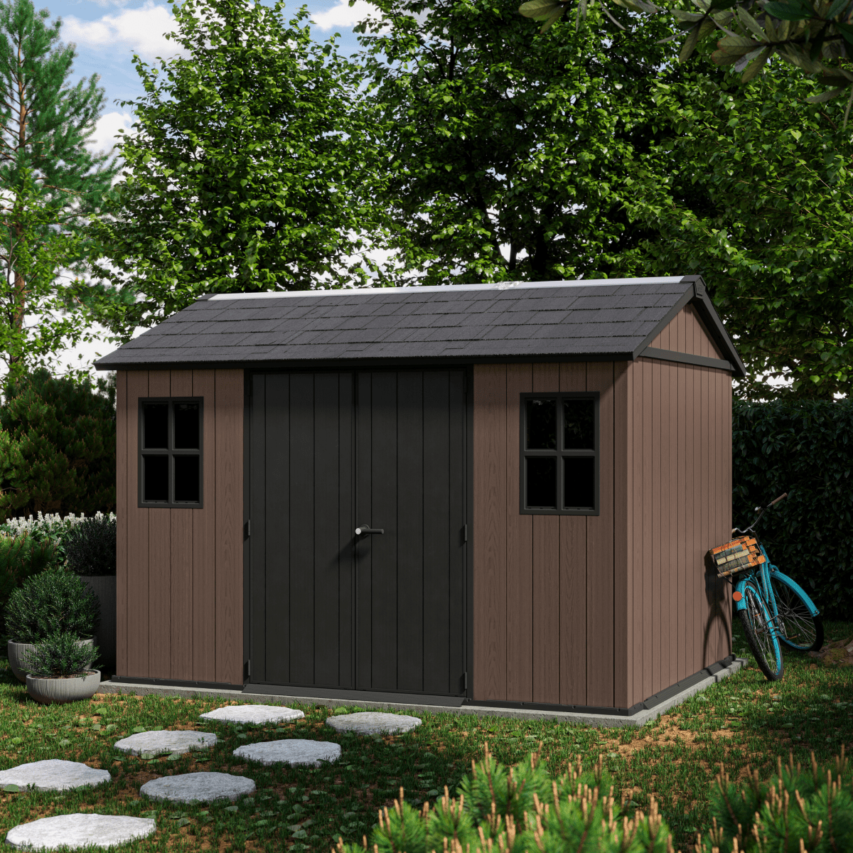 Casetta da giardino "Nido Plus 7511/1175" evotech marrone con doppia opzione di montaggio - MondoViro