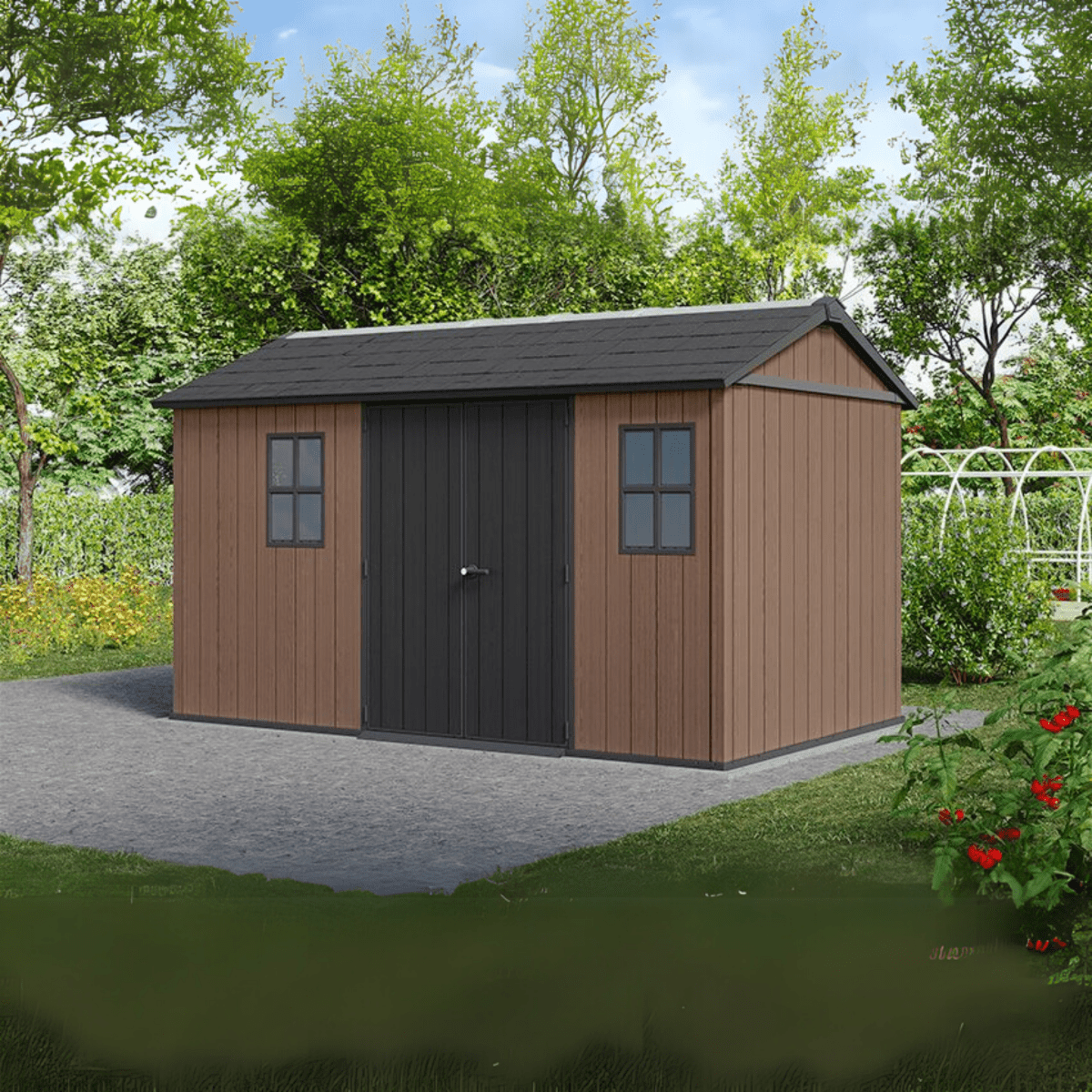 Casetta da giardino "Nido Plus 7513/1375" evotech marrone con doppia opzione di montaggio - MondoViro