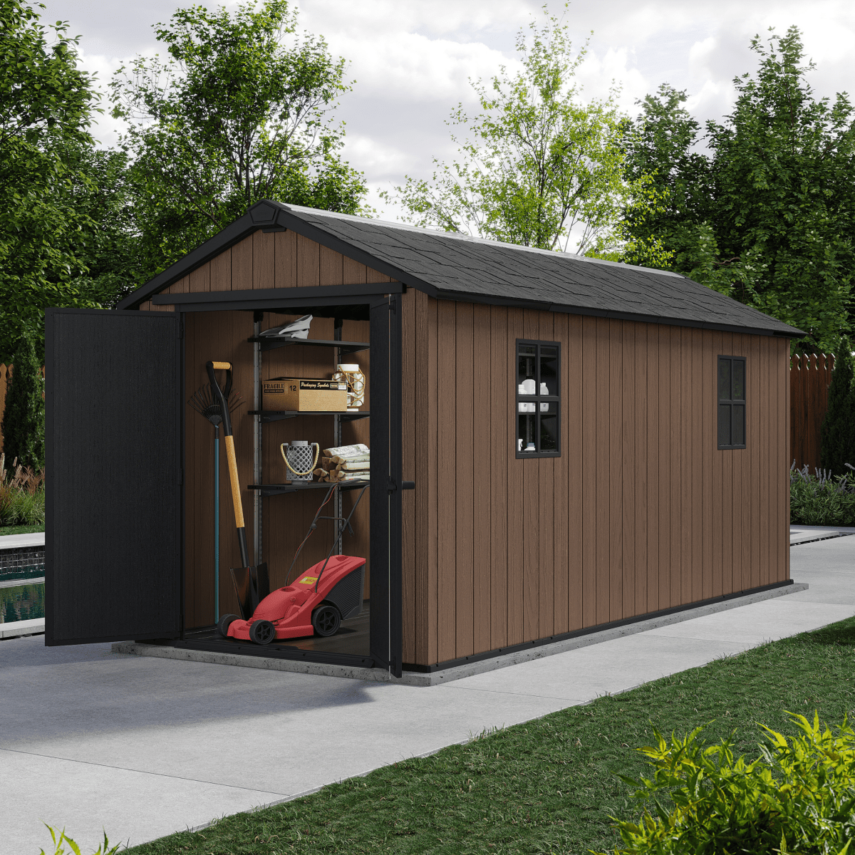 Casetta da giardino "Nido Plus 7515/1575" evotech marrone con doppia opzione di montaggio - MondoViro