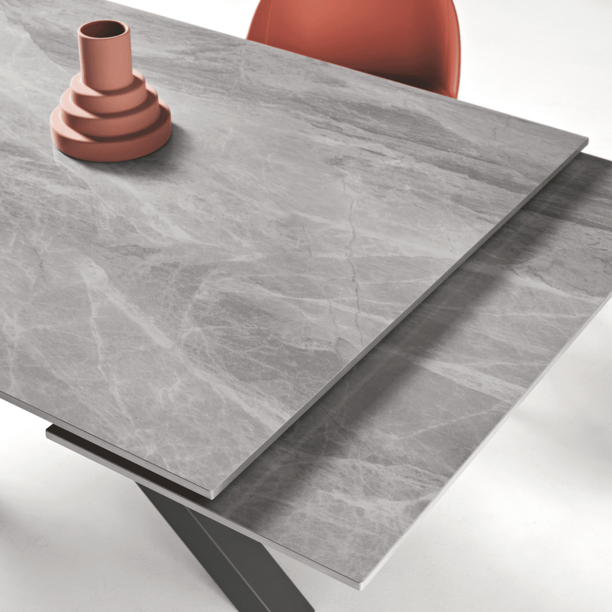 Tavolo allungabile "Korven" in pietra sinterizzata effetto marmo con 2 allunghe cm 160/240x91 74h - MondoViro