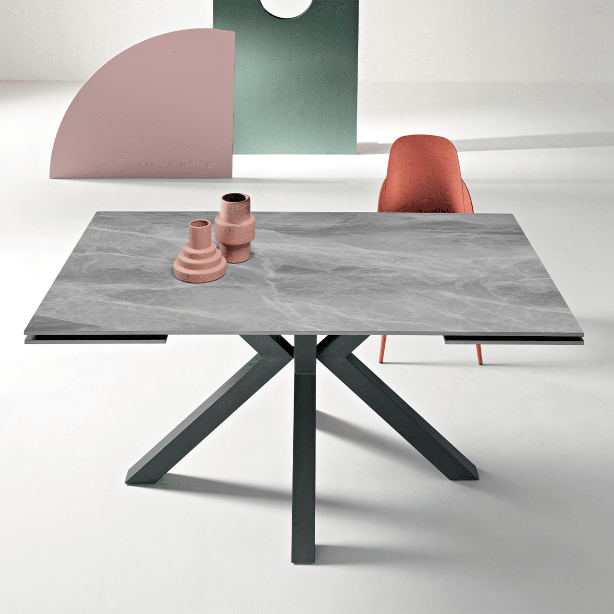 Tavolo allungabile "Korven" in pietra sinterizzata effetto marmo con 2 allunghe cm 160/240x91 74h - MondoViro