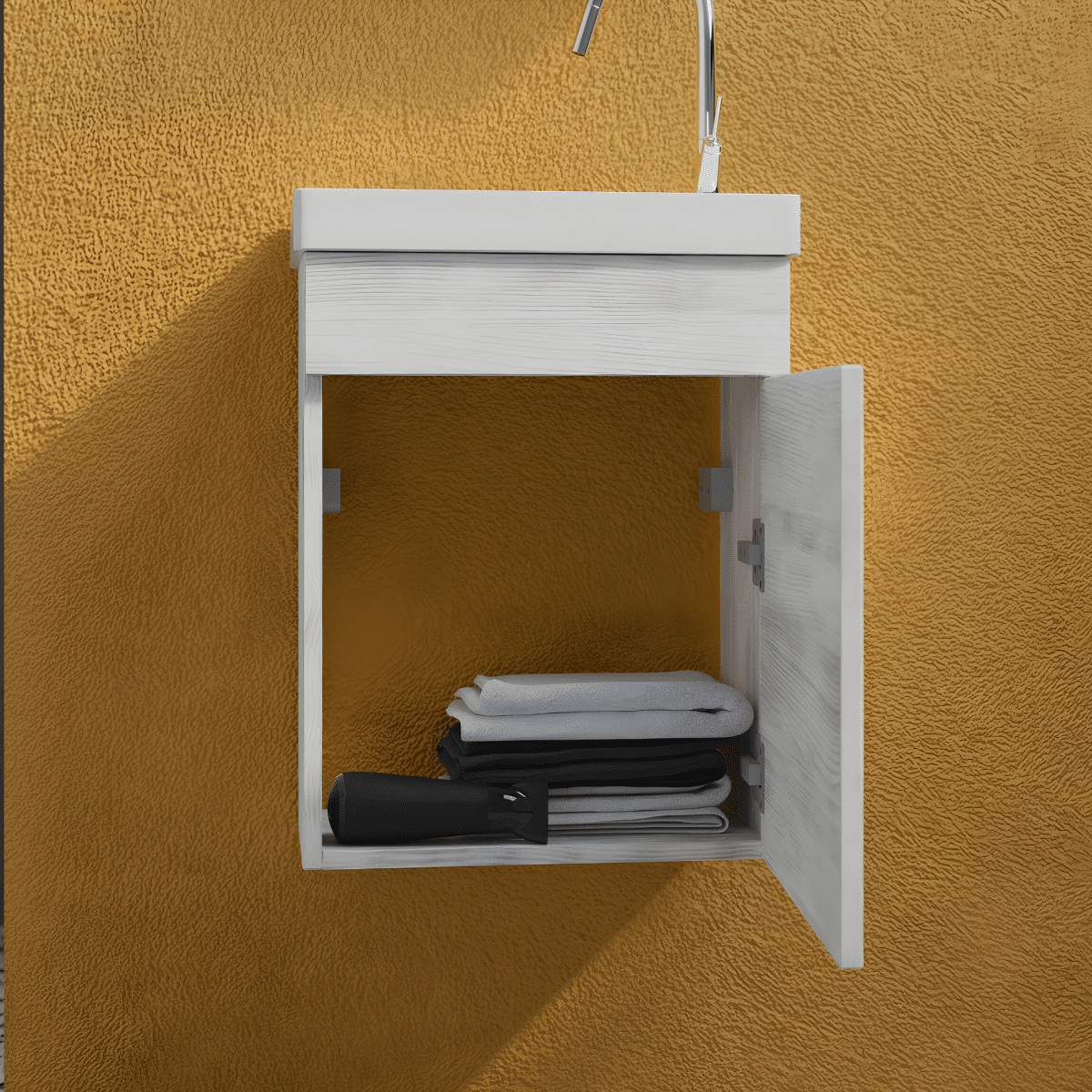 Mobile da bagno sospeso "Kalua" con lavabo in ceramica integrato e specchiera con mensola cm 42x23 105h - MondoViro