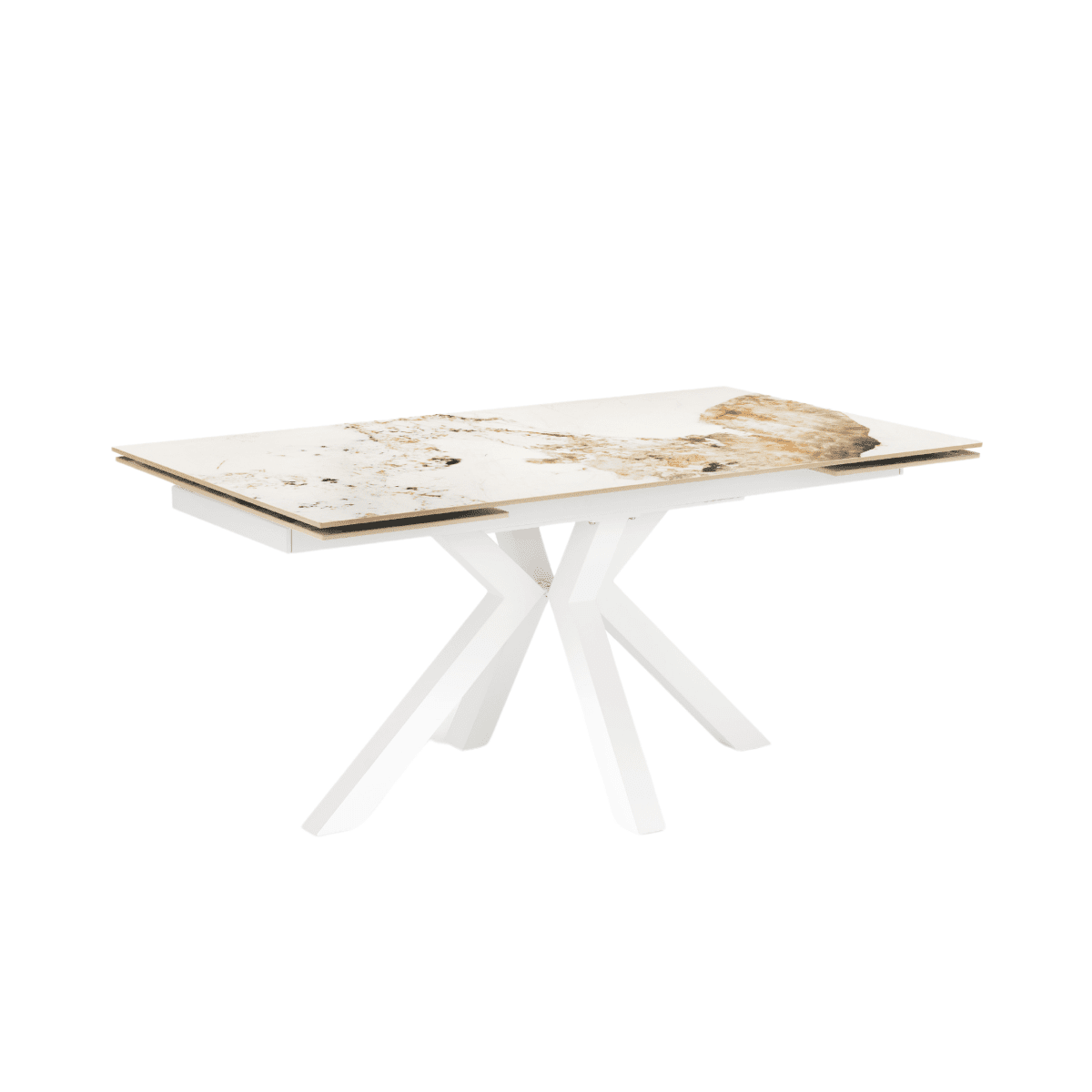 Tavolo allungabile "Korven" in pietra sinterizzata effetto marmo con 2 allunghe cm 160/240x91 74h - MondoViro