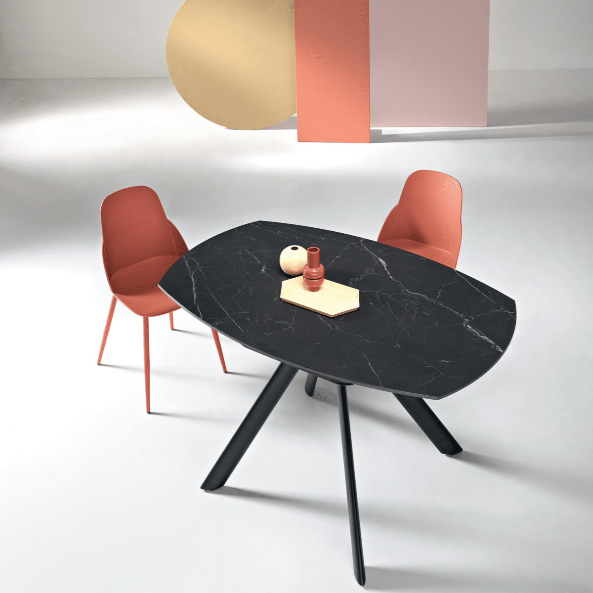 Tavolo allungabile "Lena" effetto marmo con piano girevole cm 135x87 78h - MondoViro